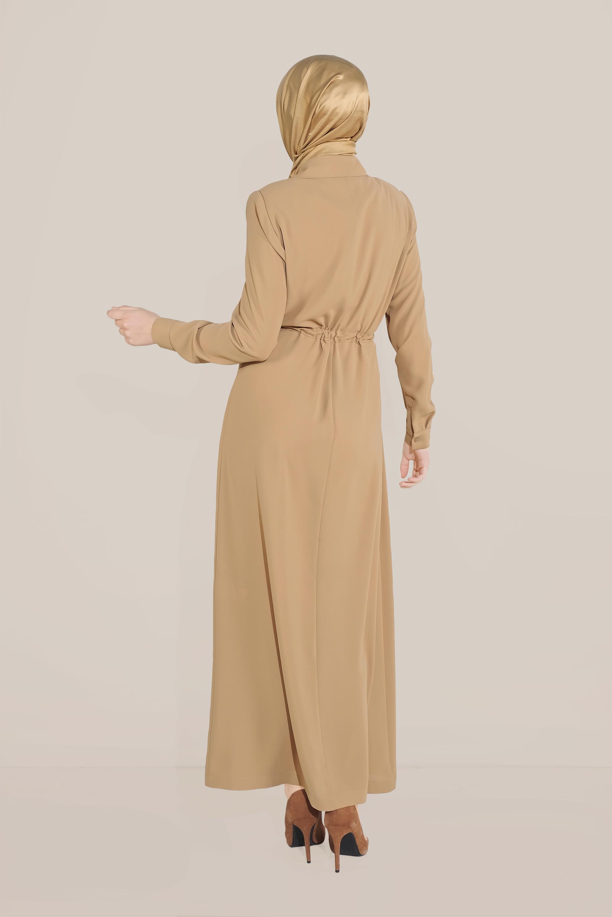 Tesettür giyim SARI CEPLERİ DÜĞME DETAYLI FERMUARLI PARDESÜ 10225