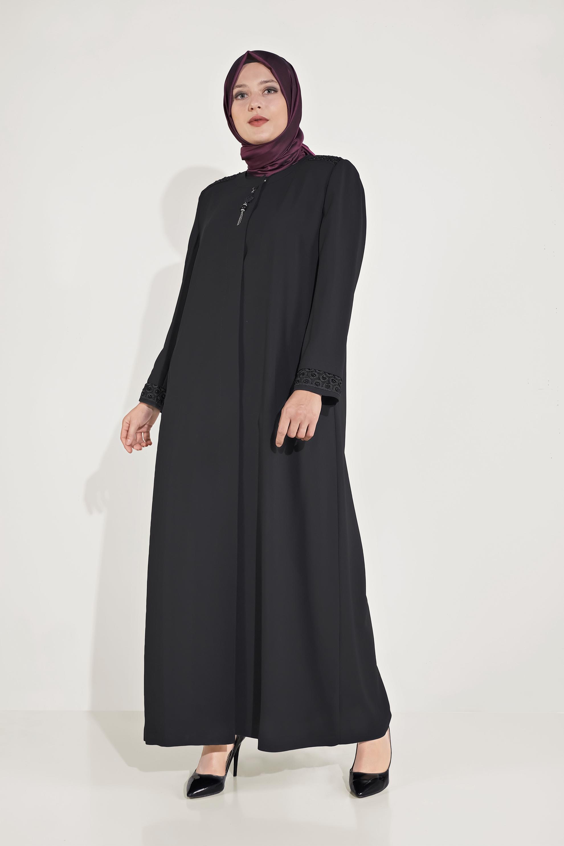 Hijab clothing BLACK ZIPPERED TOPCOAT 10228