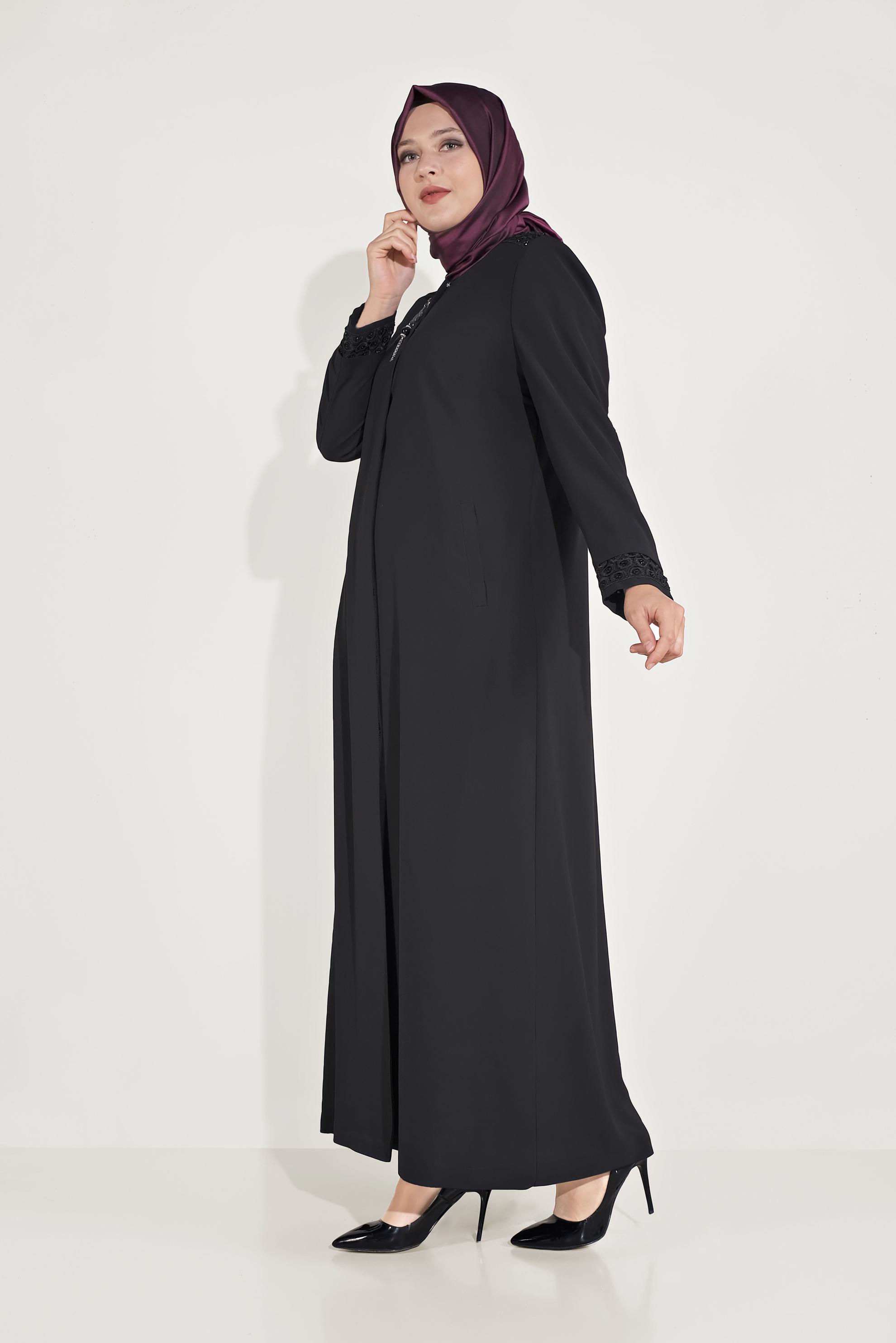 Hijab clothing BLACK ZIPPERED TOPCOAT 10228