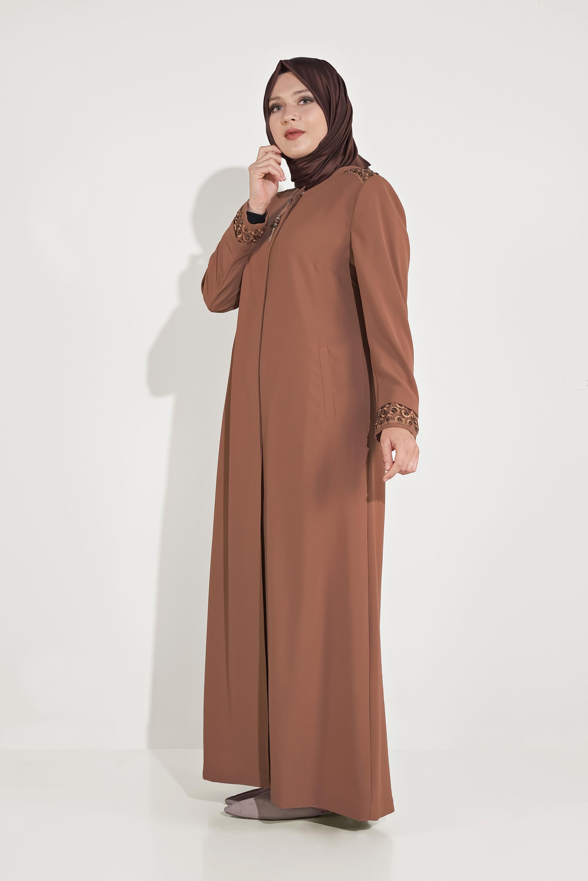 Hijab clothing BROWN ZIPPERED TOPCOAT 10228