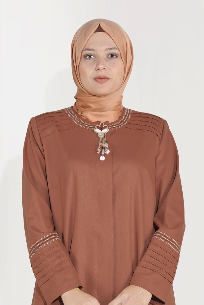 Vêtements hijab ORANGE PARDESSUS À BROOCH 10233 - ALVİNA