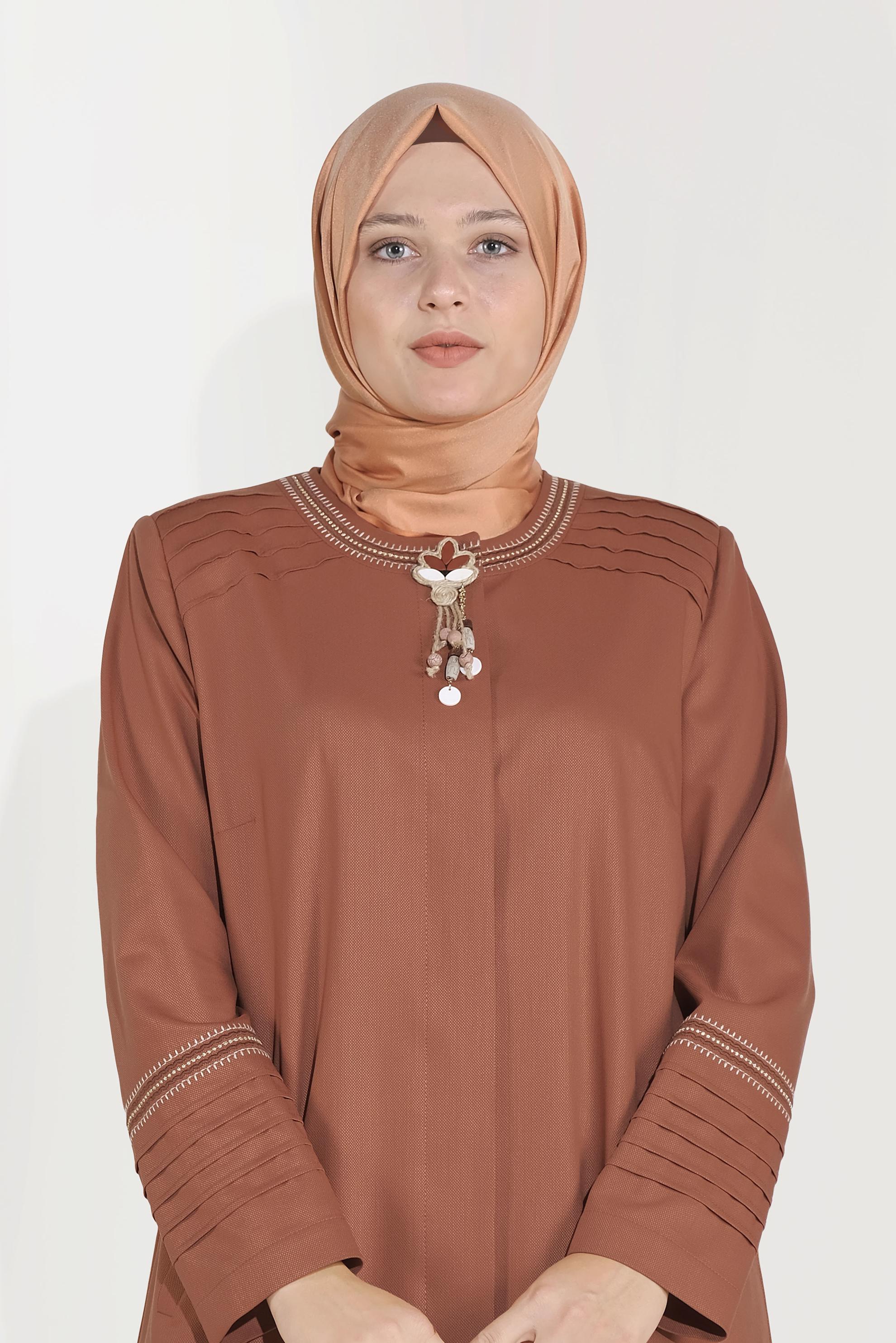 Vêtements hijab ORANGE PARDESSUS À BROOCH 10233