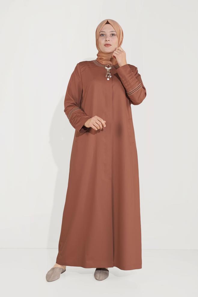 Vêtements hijab ORANGE PARDESSUS À BROOCH 10233 - ALVİNA