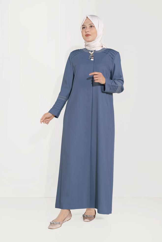 Vêtements hijab BLEU MARINE PARDESSUS À BROOCH 10233 - ALVİNA