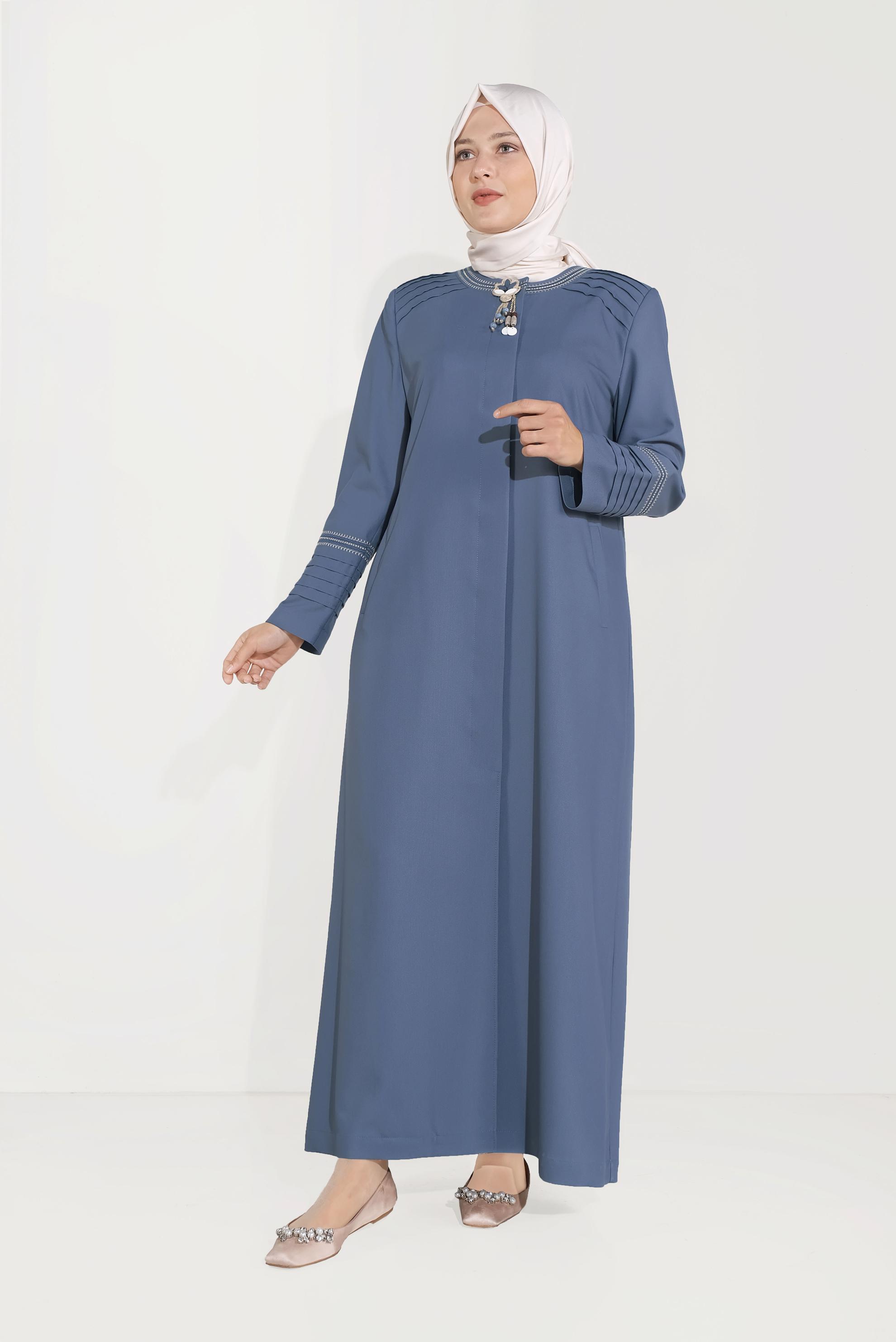 Vêtements hijab BLEU MARINE PARDESSUS À BROOCH 10233