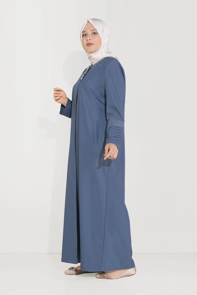Vêtements hijab BLEU MARINE PARDESSUS À BROOCH 10233 - ALVİNA