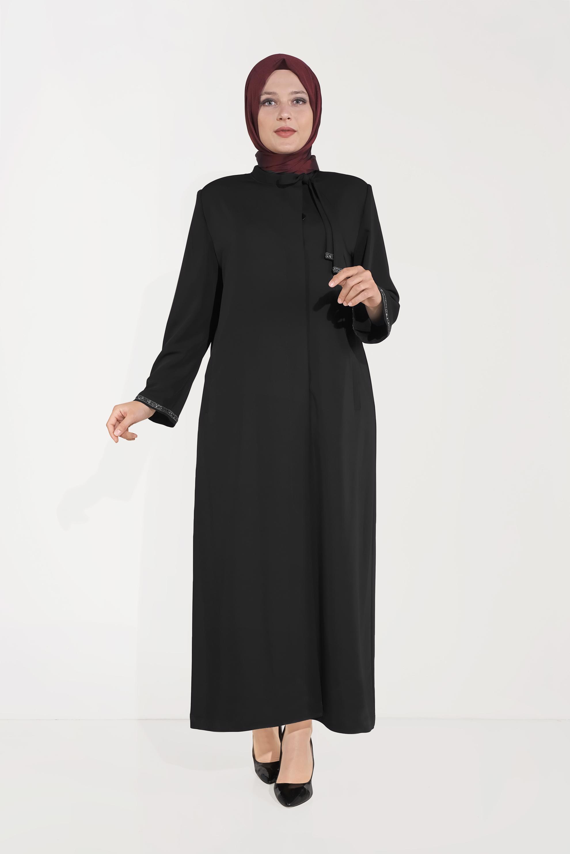 Hijab clothing BLACK EMBELLISHED TOPCOAT 10250 