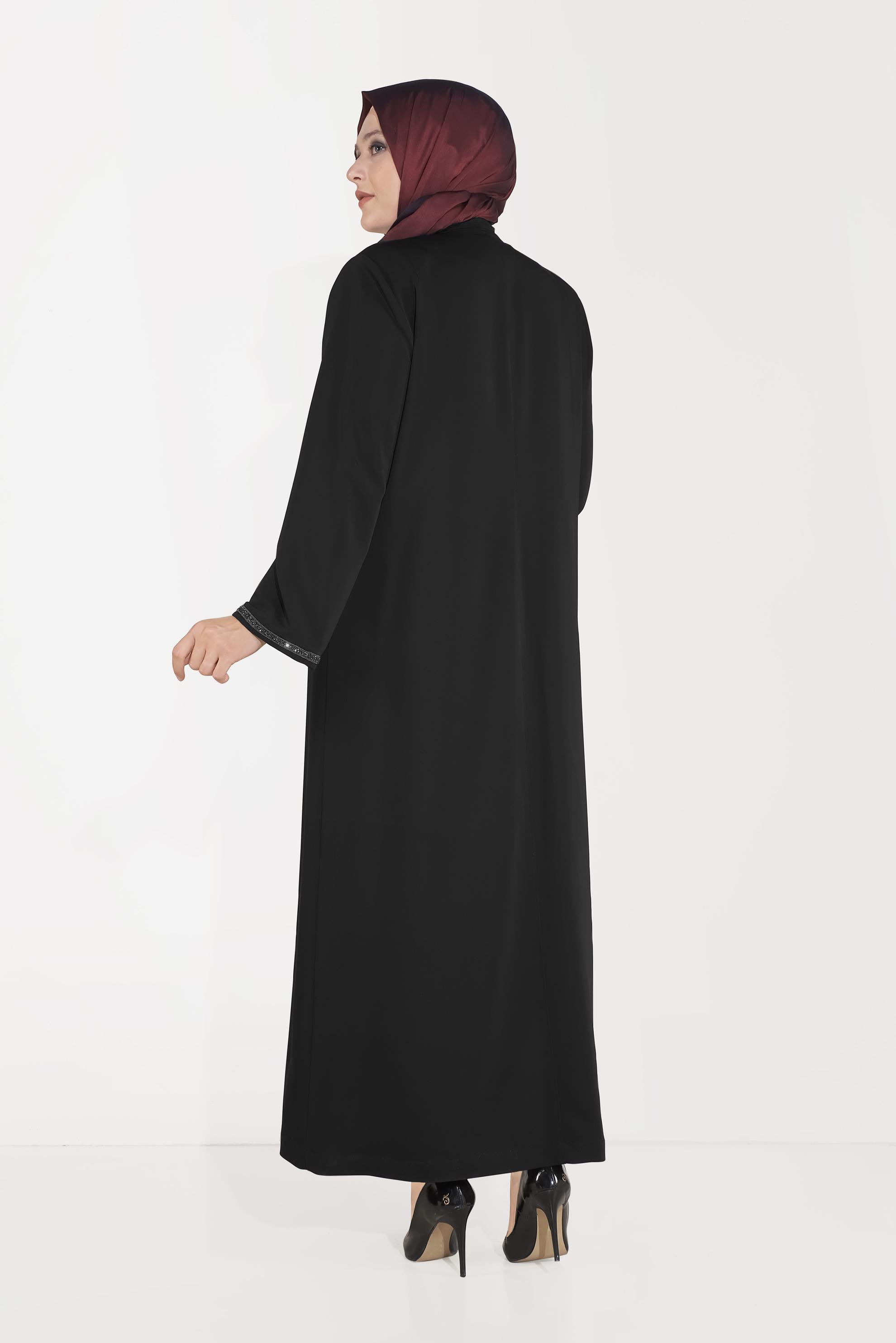 Hijab clothing BLACK EMBELLISHED TOPCOAT 10250 