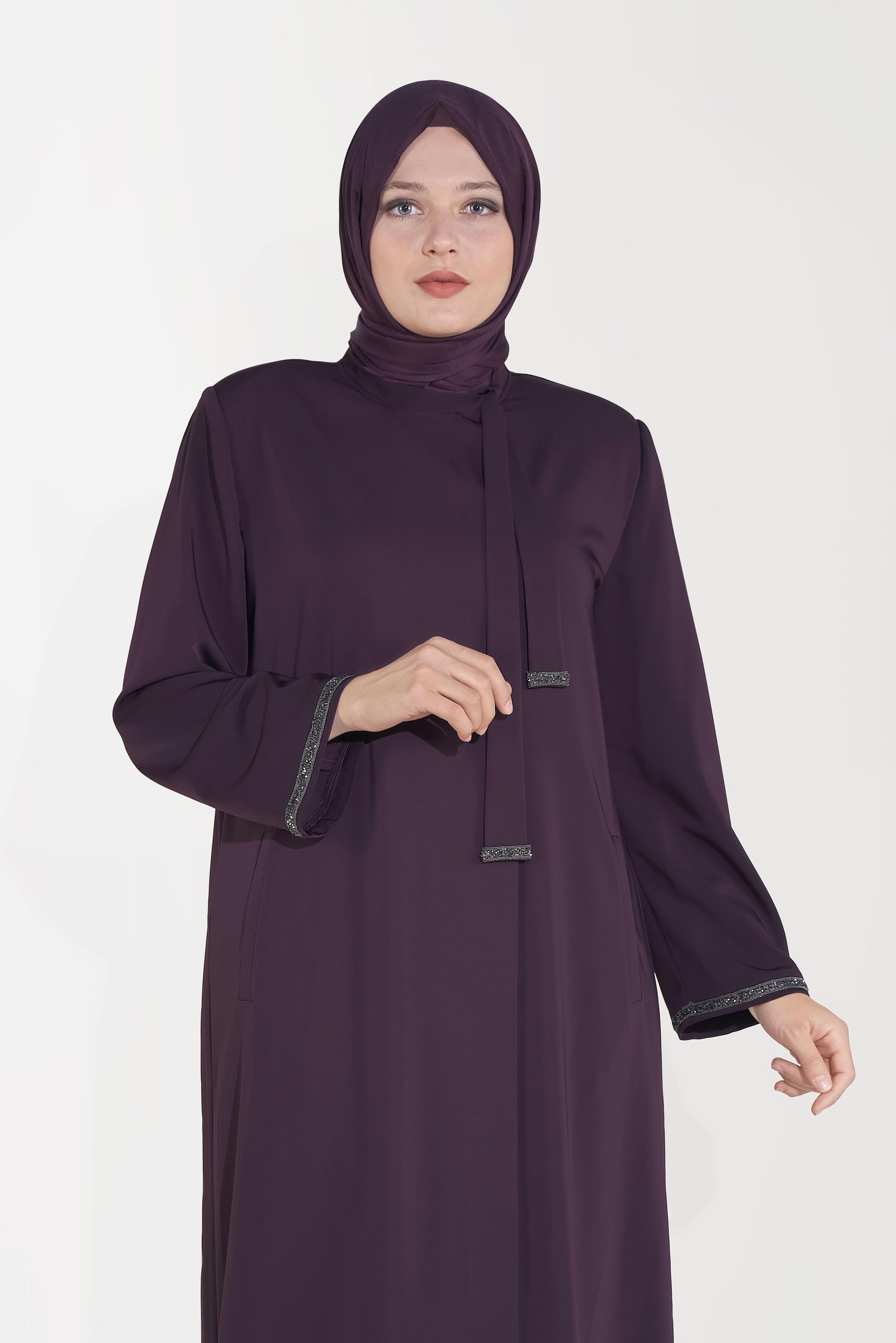 Hijab clothing PURPLE EMBELLISHED TOPCOAT 10250 