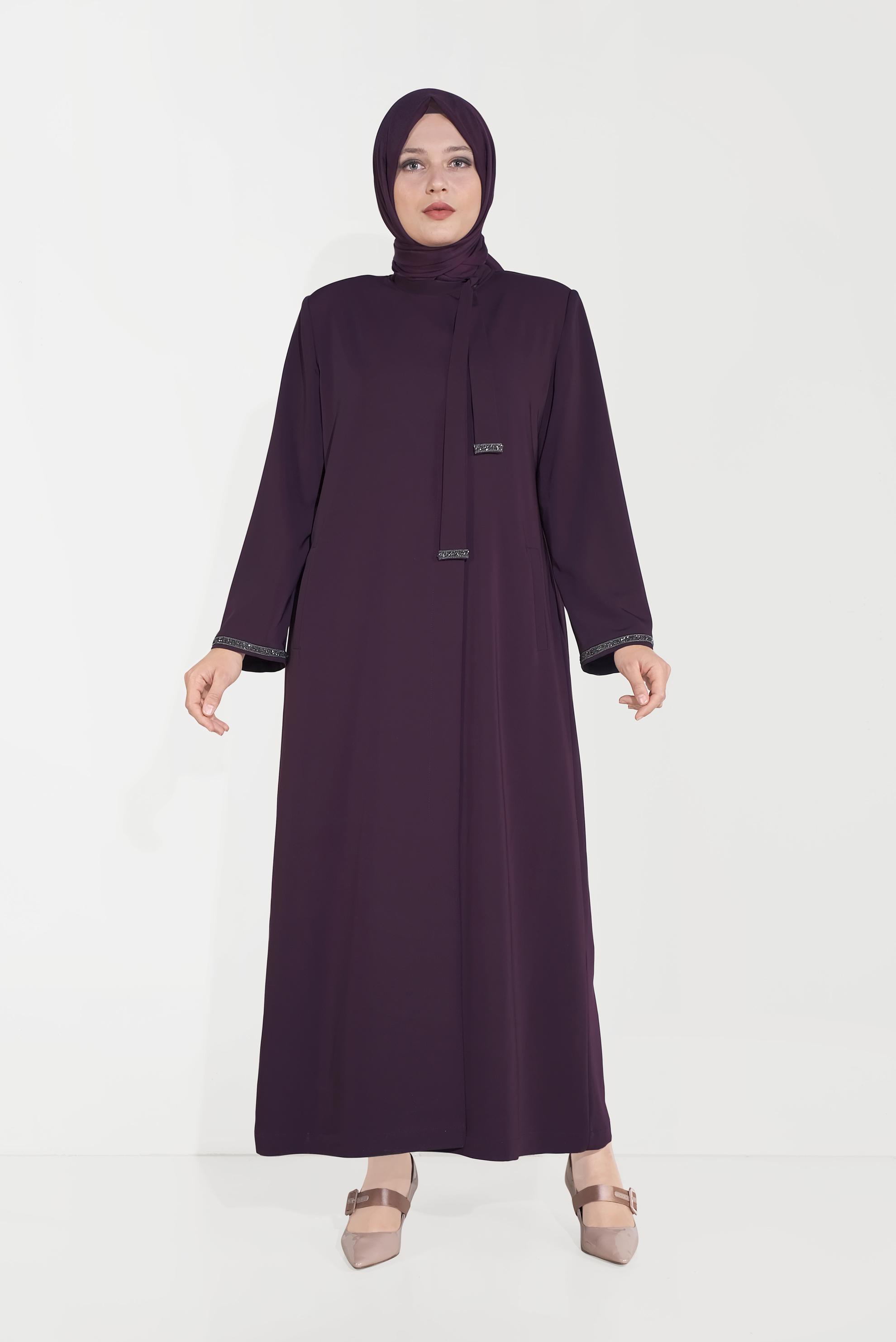 Hijab clothing PURPLE EMBELLISHED TOPCOAT 10250 