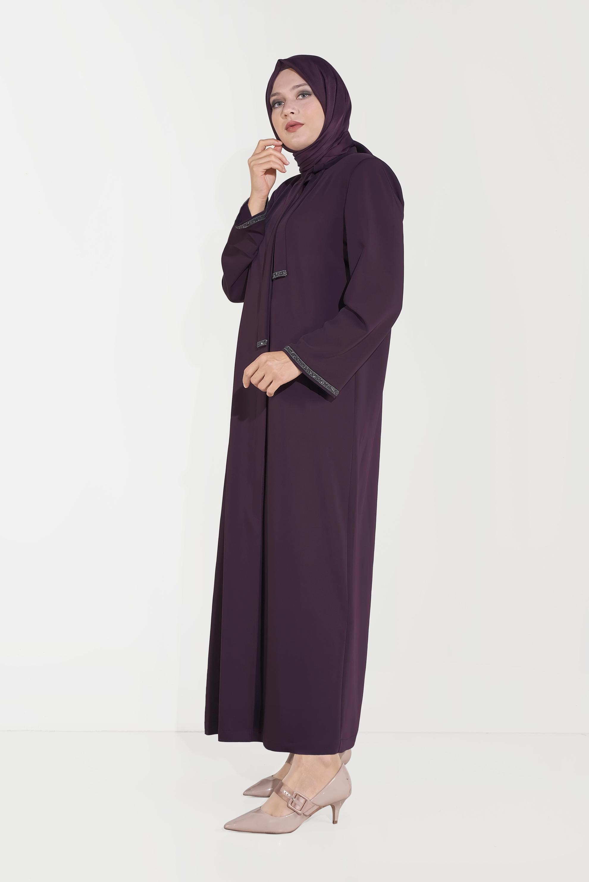 Hijab clothing PURPLE EMBELLISHED TOPCOAT 10250 