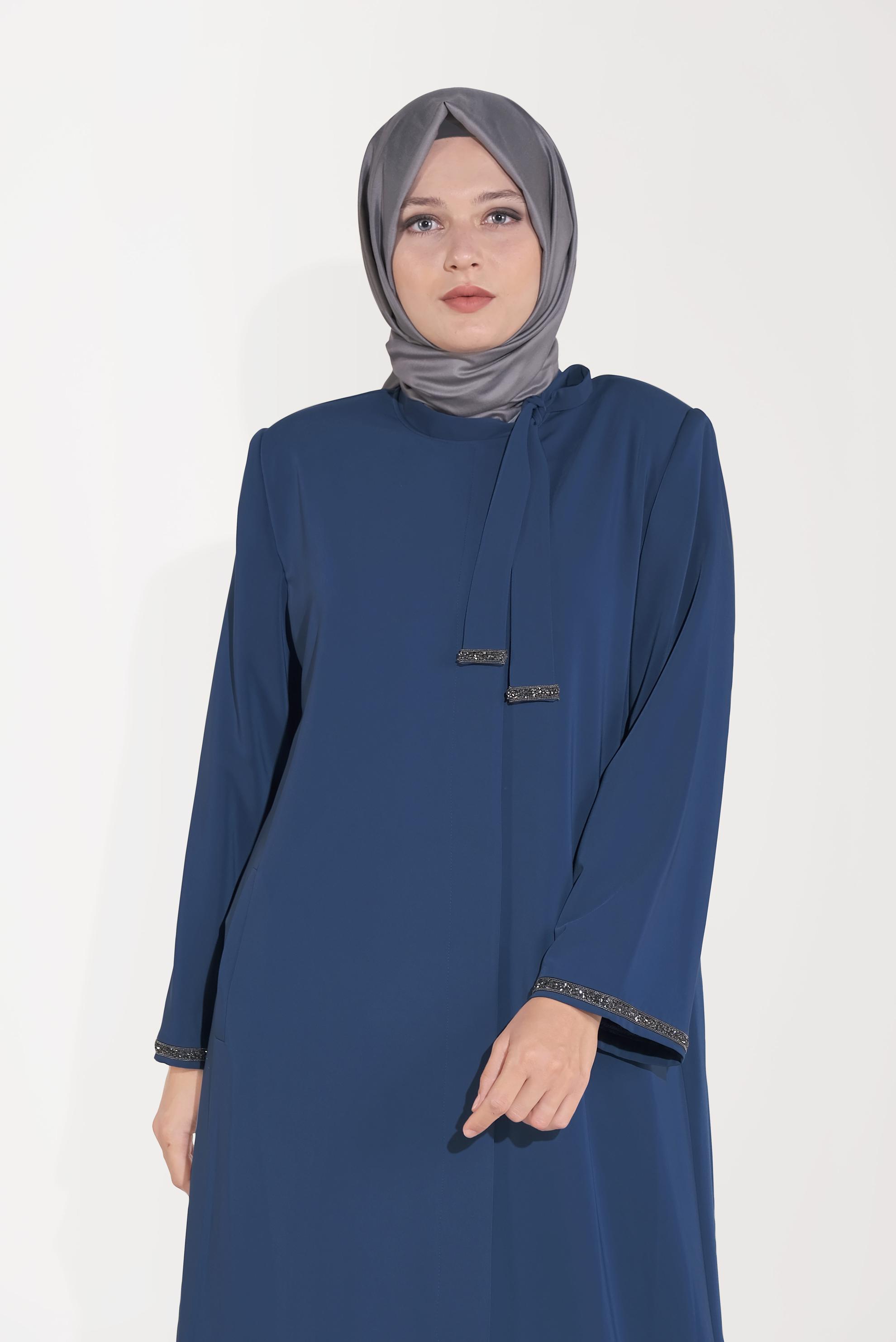 Hijab clothing NAVY BLUE EMBELLISHED TOPCOAT 10250 