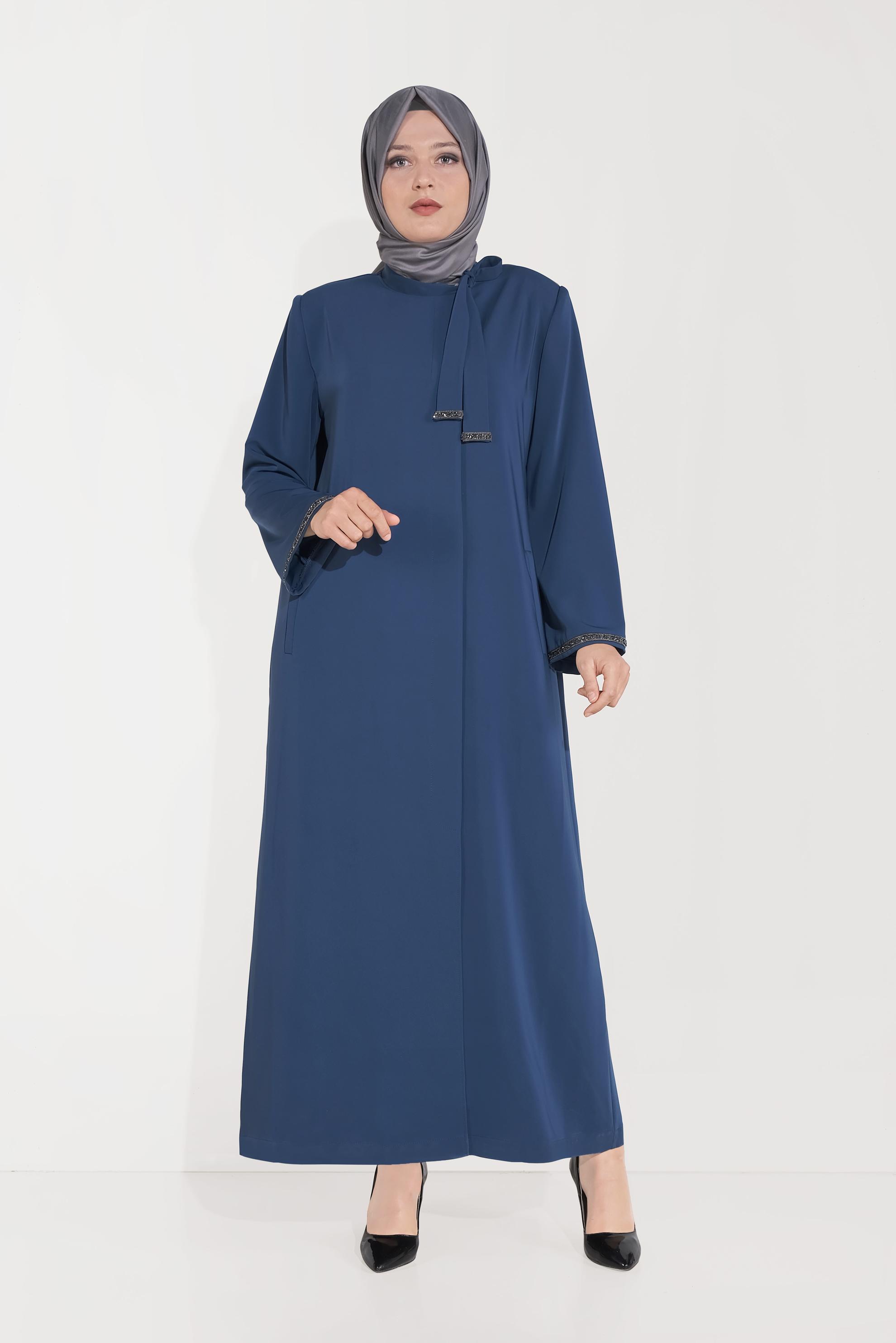 Hijab clothing NAVY BLUE EMBELLISHED TOPCOAT 10250 