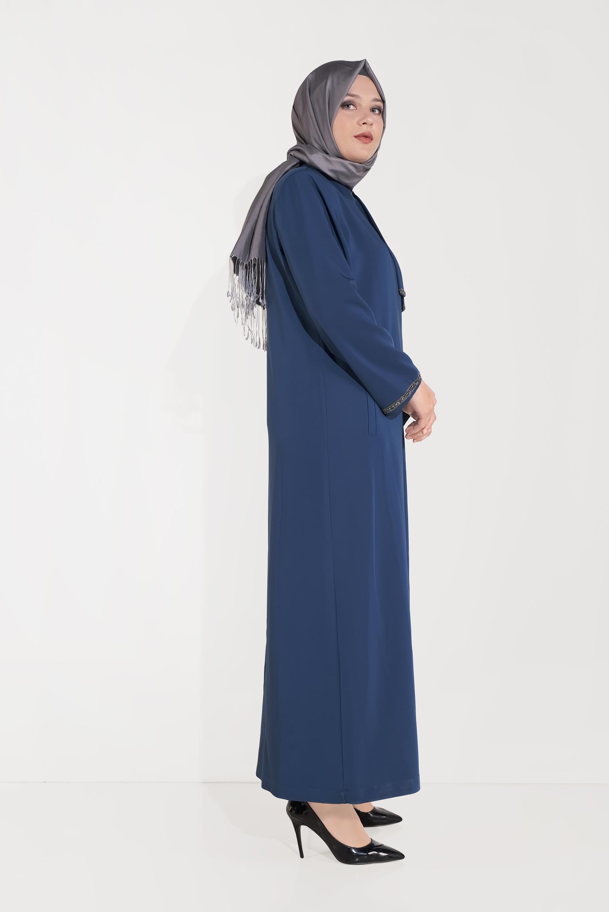 Hijab clothing NAVY BLUE EMBELLISHED TOPCOAT 10250 