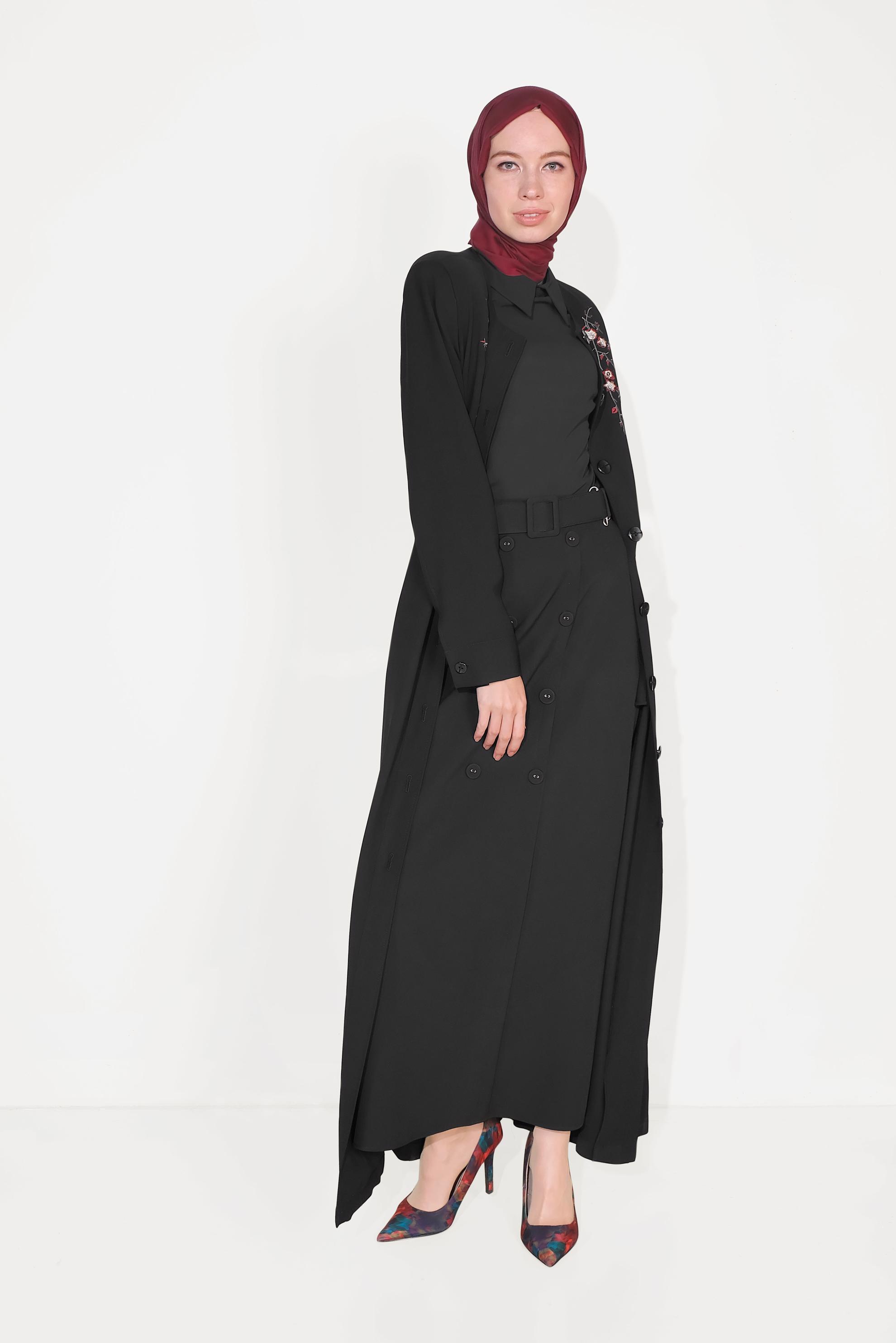 Tesettür giyim SİYAH DÜĞME DETAYLI CEPLİ ETEK 60090