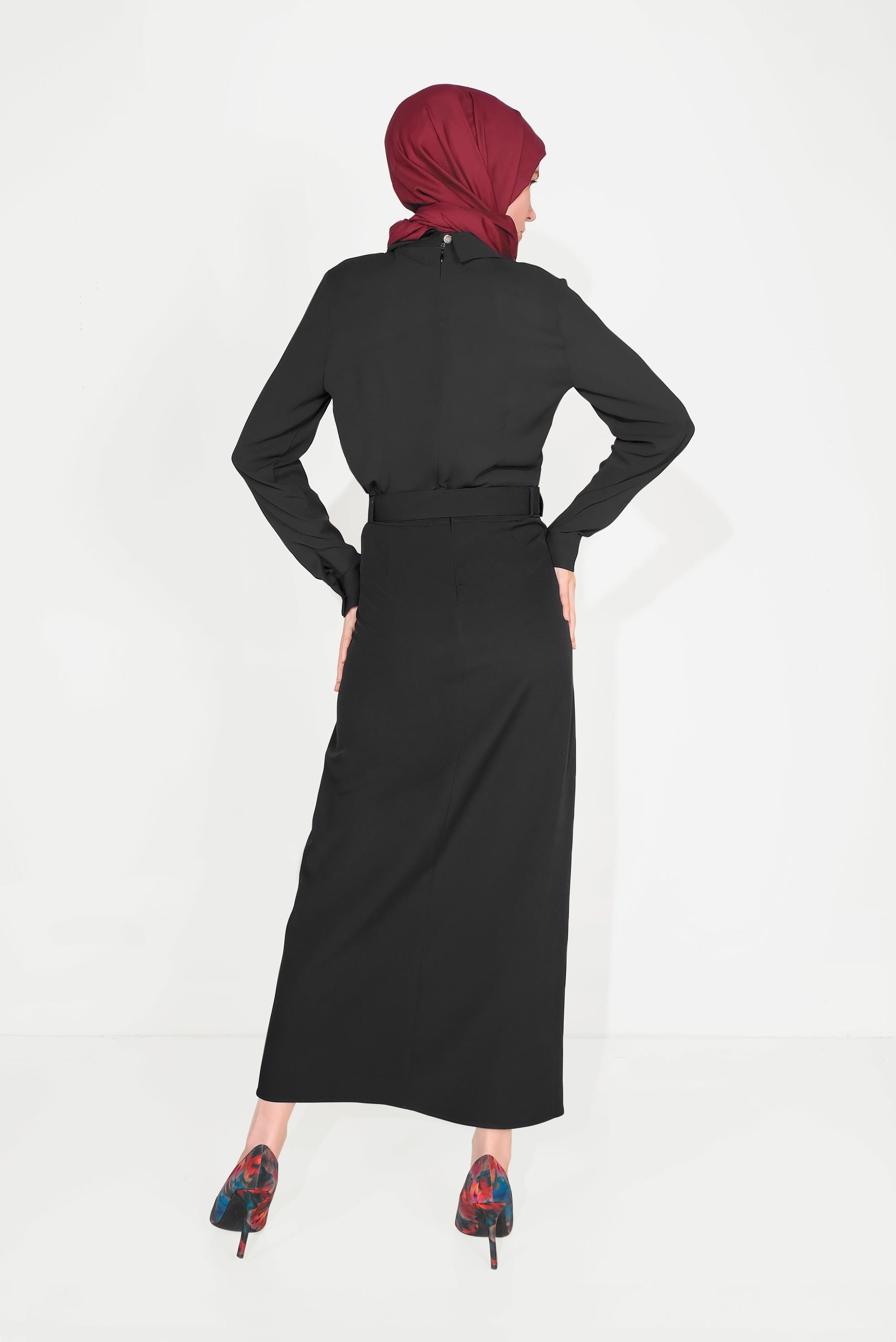 Tesettür giyim SİYAH DÜĞME DETAYLI CEPLİ ETEK 60090