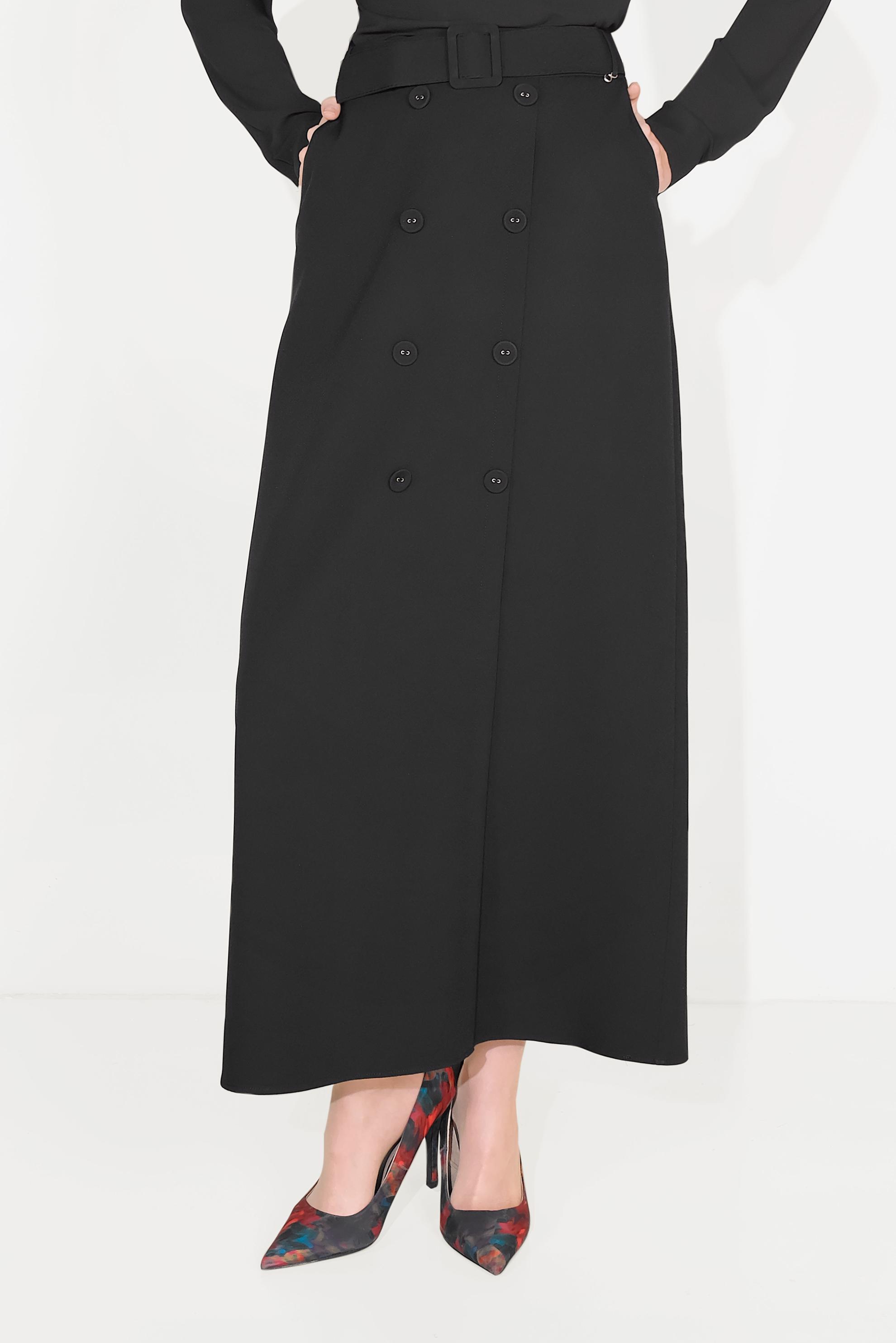 Tesettür giyim SİYAH DÜĞME DETAYLI CEPLİ ETEK 60090