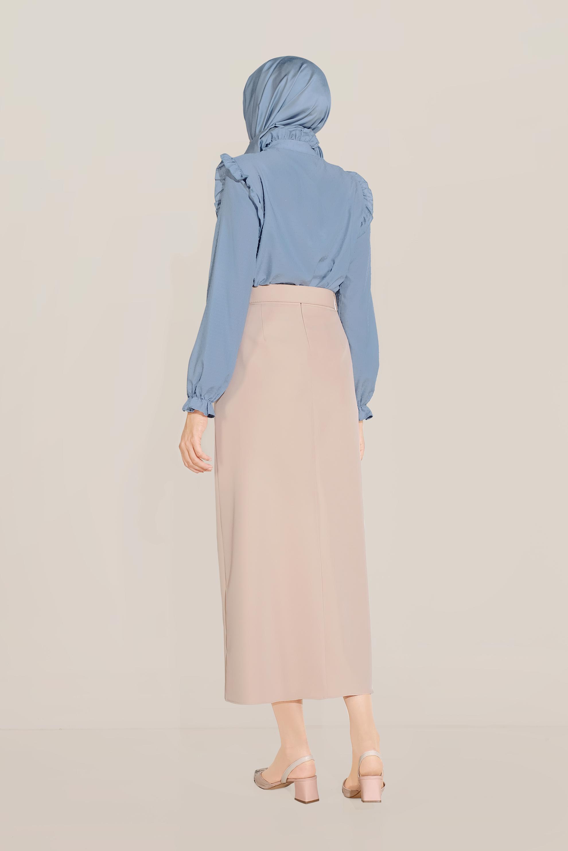 Tesettür giyim BEJ DÜĞME DETAYLI CEPLİ ETEK 60090