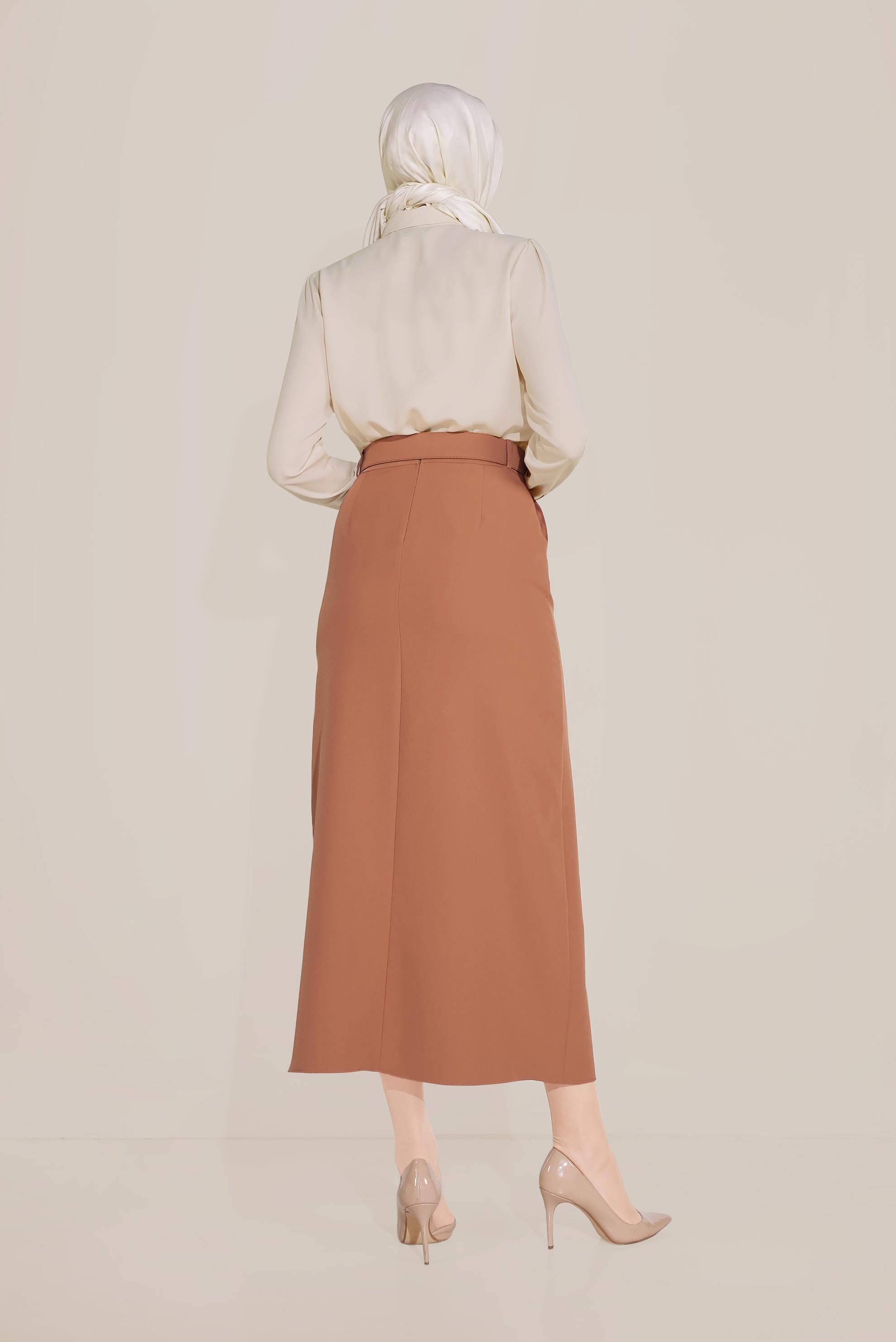 Tesettür giyim TABA DÜĞME DETAYLI CEPLİ ETEK 60090