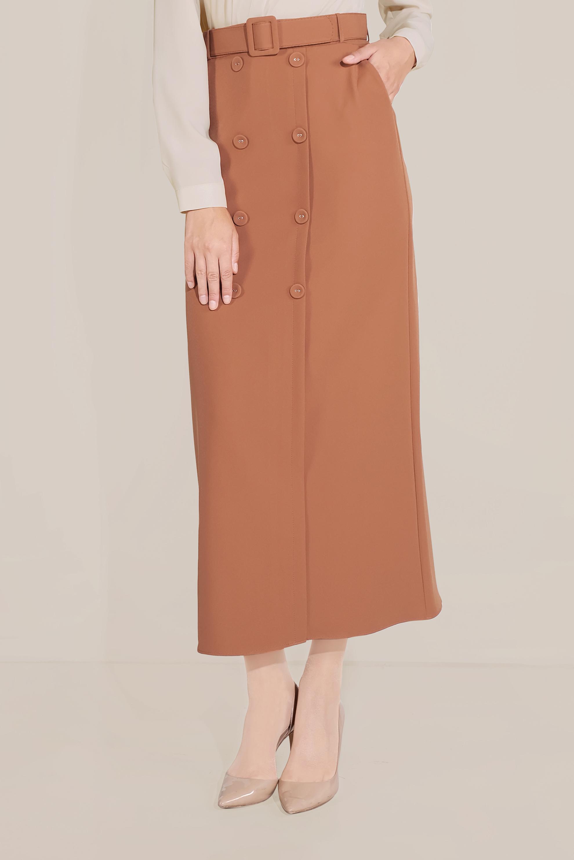 Tesettür giyim TABA DÜĞME DETAYLI CEPLİ ETEK 60090