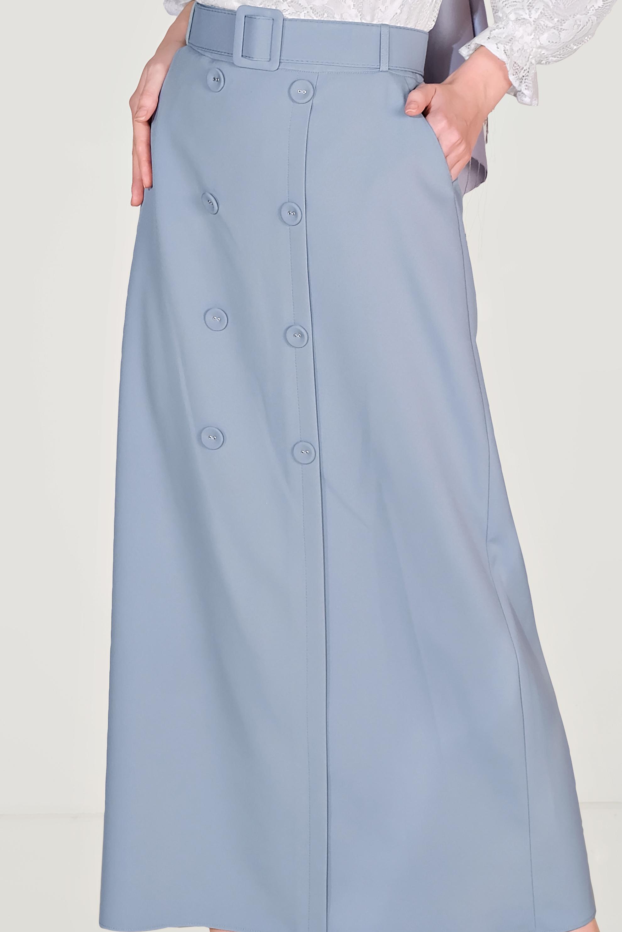 Tesettür giyim MAVİ DÜĞME DETAYLI CEPLİ ETEK 60090