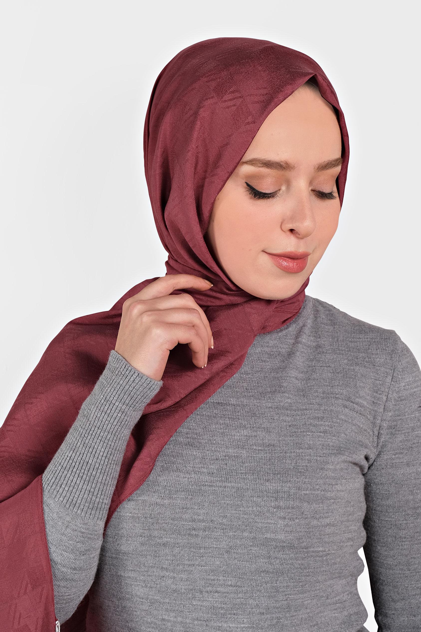 Tesettür giyim BORDO 8015 ALVİNA KÜP DESEN ŞAL