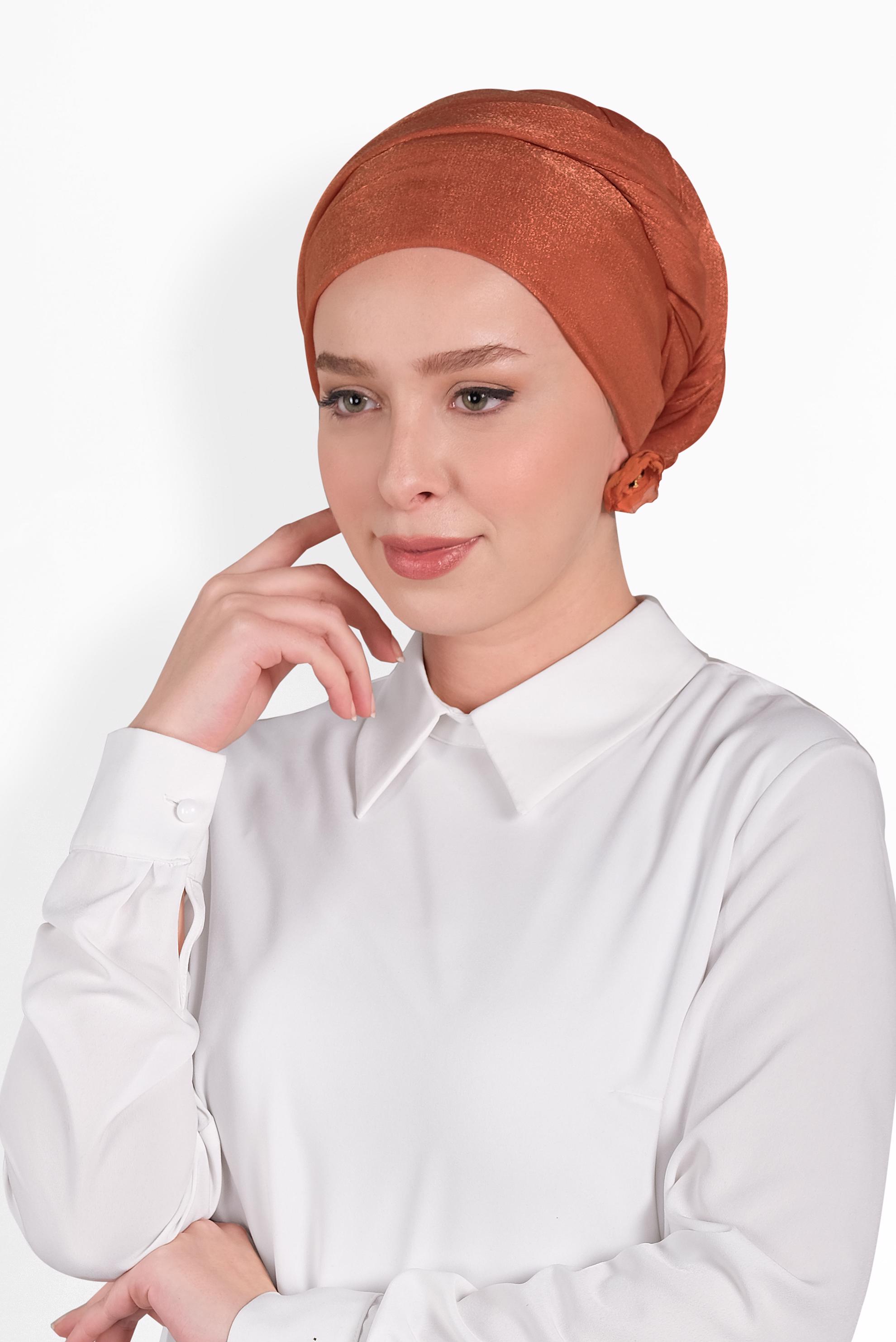 Tesettür giyim TURUNCU 8017 ALVİNA PIRILTI ŞAL