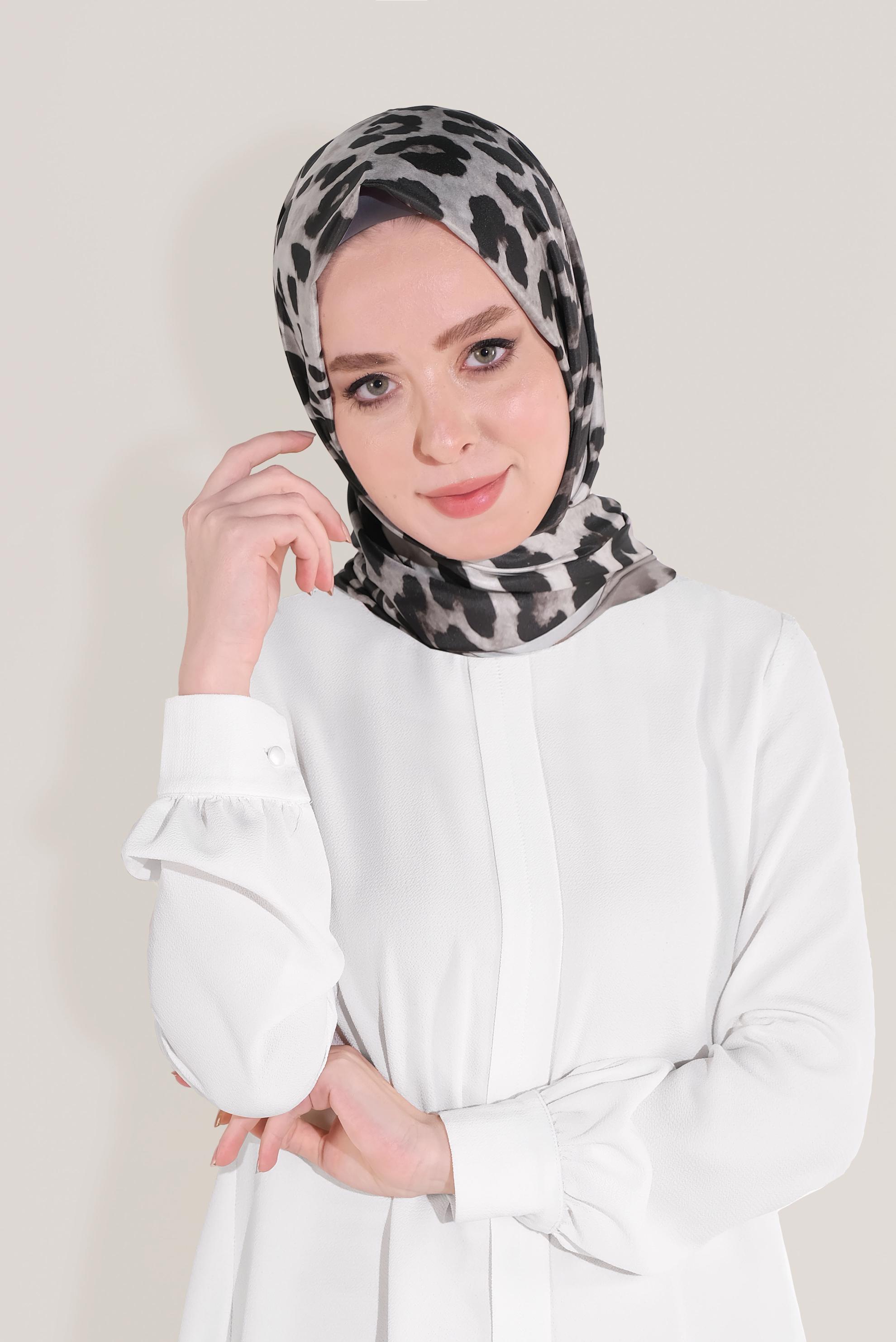 Tesettür giyim VİZON ALVİNA LEOPAR ŞAL 8019 