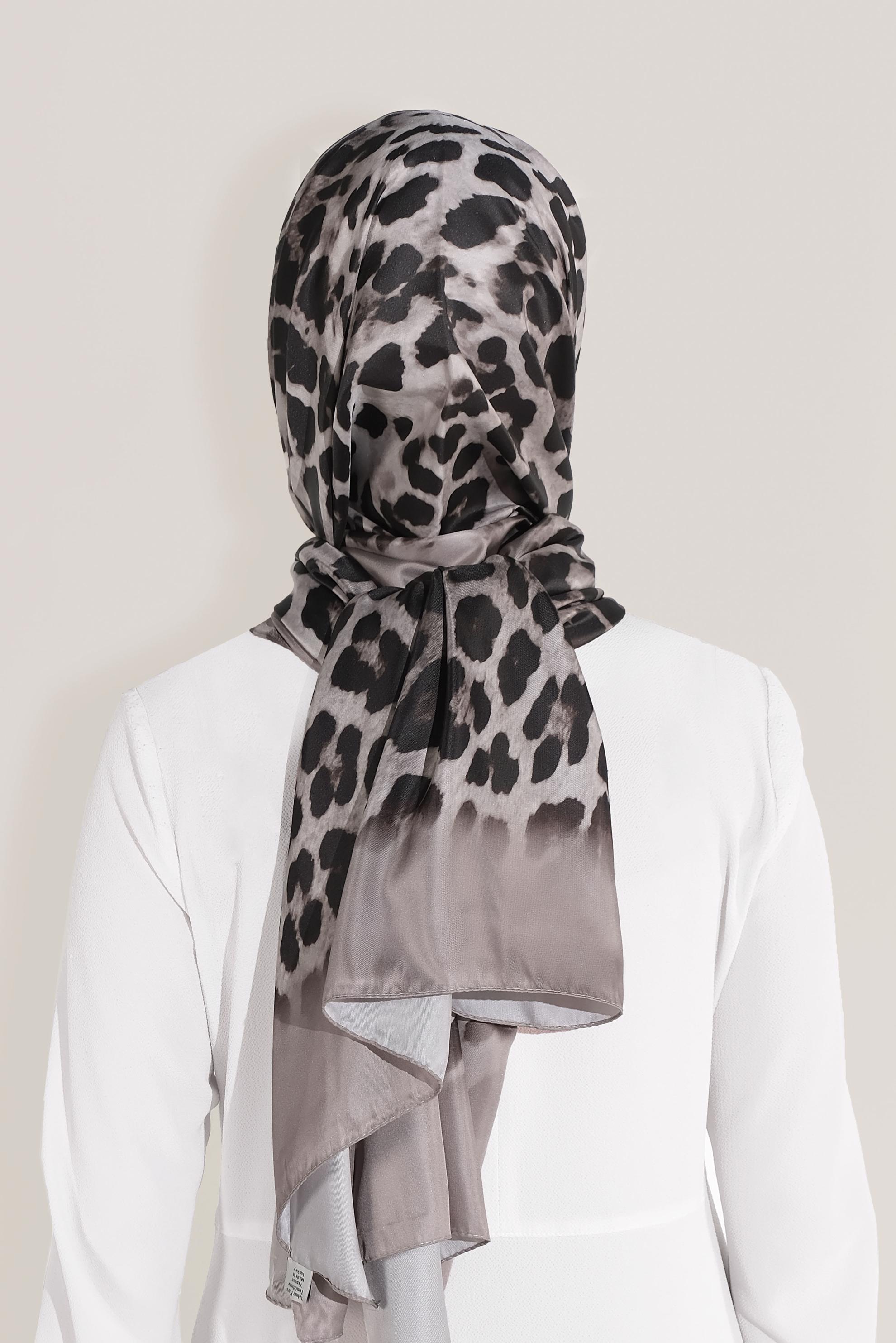 Tesettür giyim VİZON ALVİNA LEOPAR ŞAL 8019 