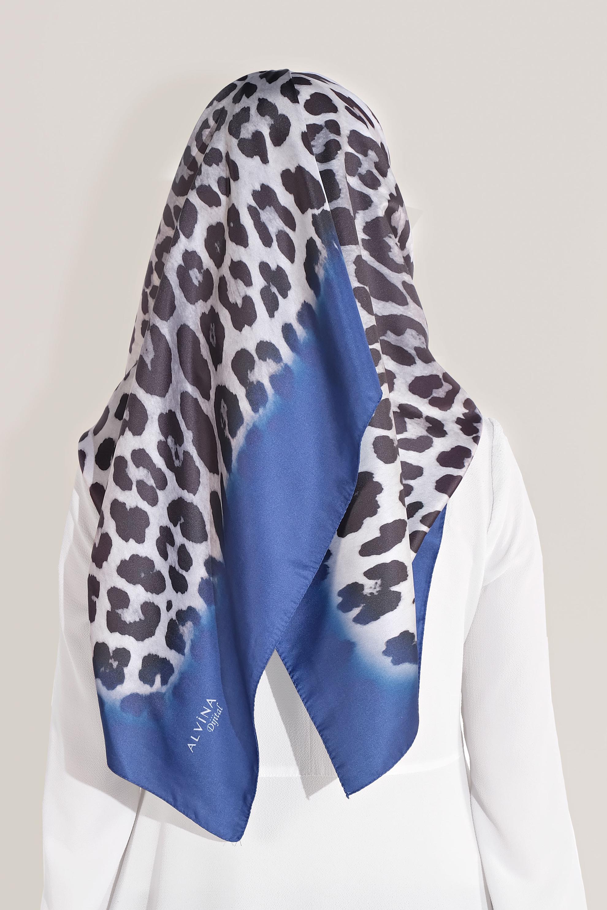 Tesettür giyim LACİVERT ALVİNA LEOPAR ŞAL 8019 