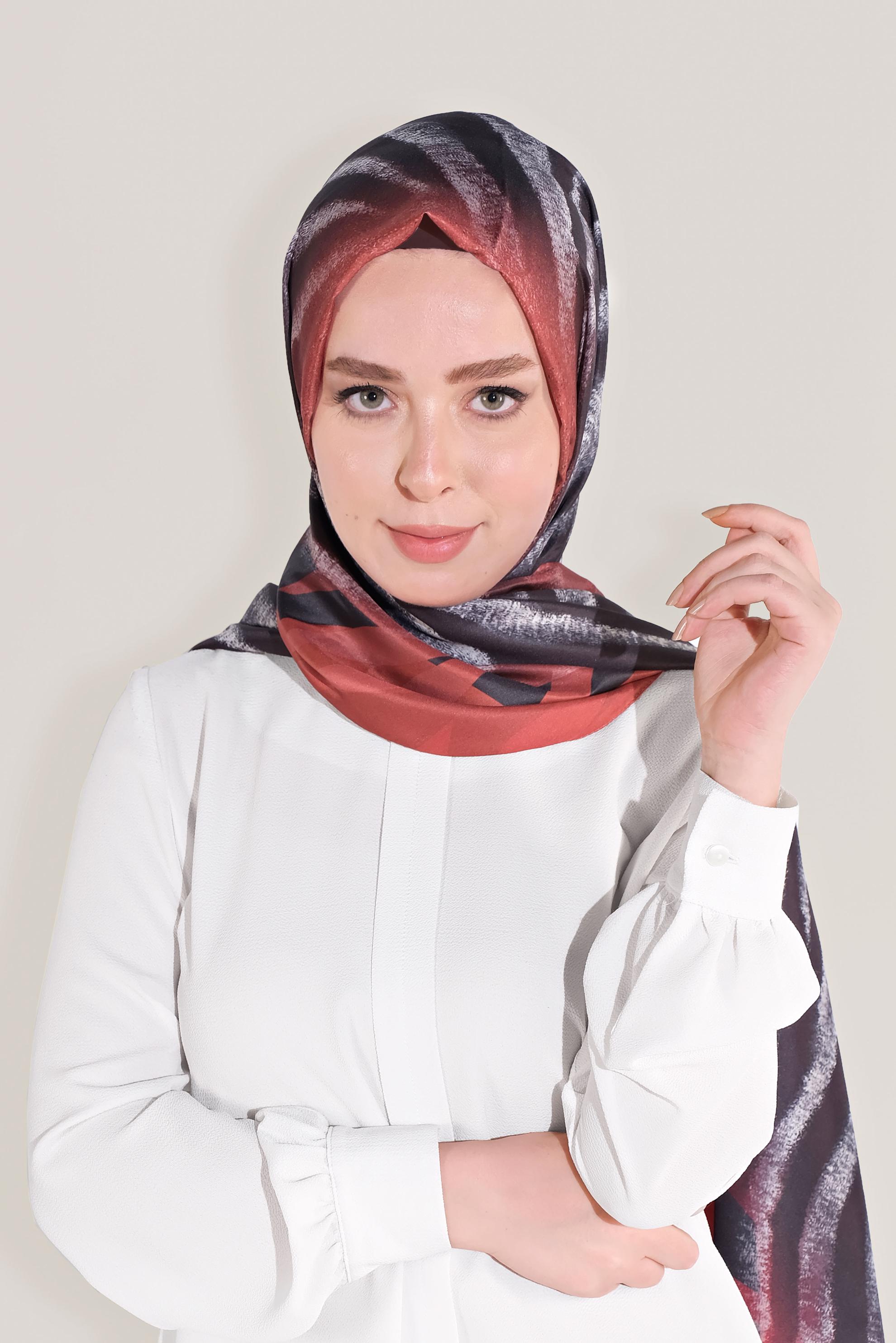 Tesettür giyim KIRMIZI ALVİNA BATİK ZEBRA ŞAL 8020 