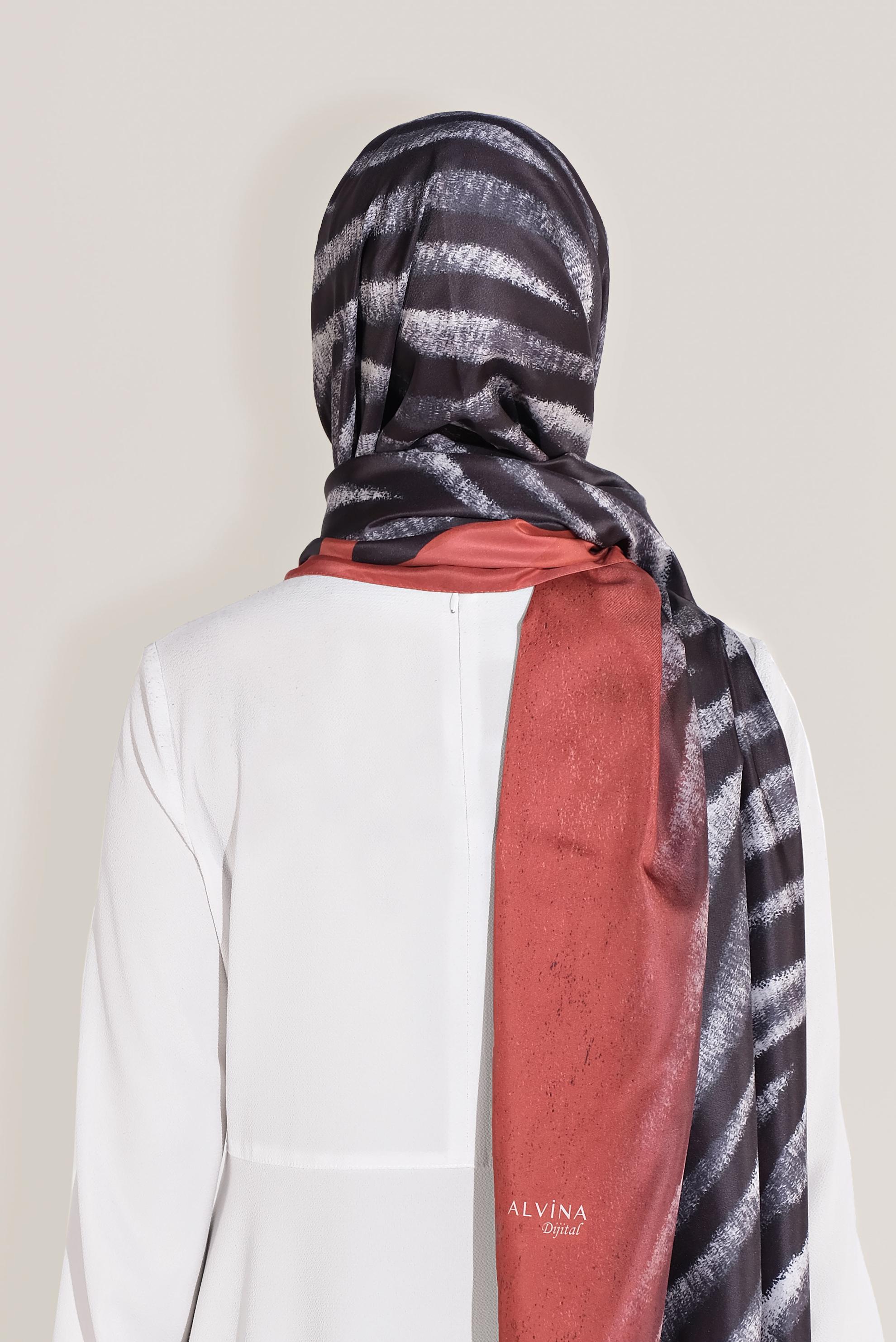 Tesettür giyim KIRMIZI ALVİNA BATİK ZEBRA ŞAL 8020 