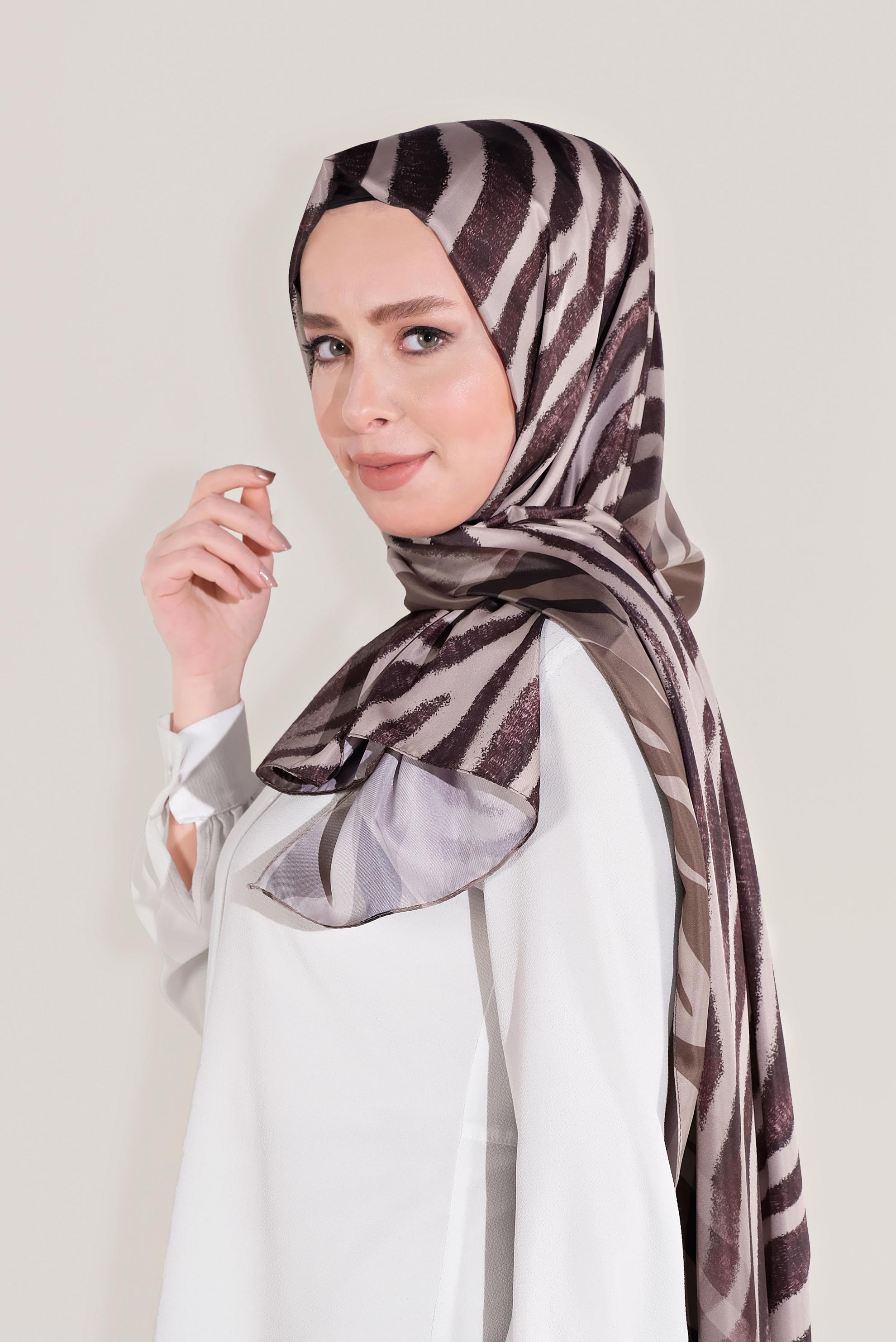 Vêtements hijab PRUNE CHÂLE ALVNA TIE-DYE MOTIF ZÈBRE 8020