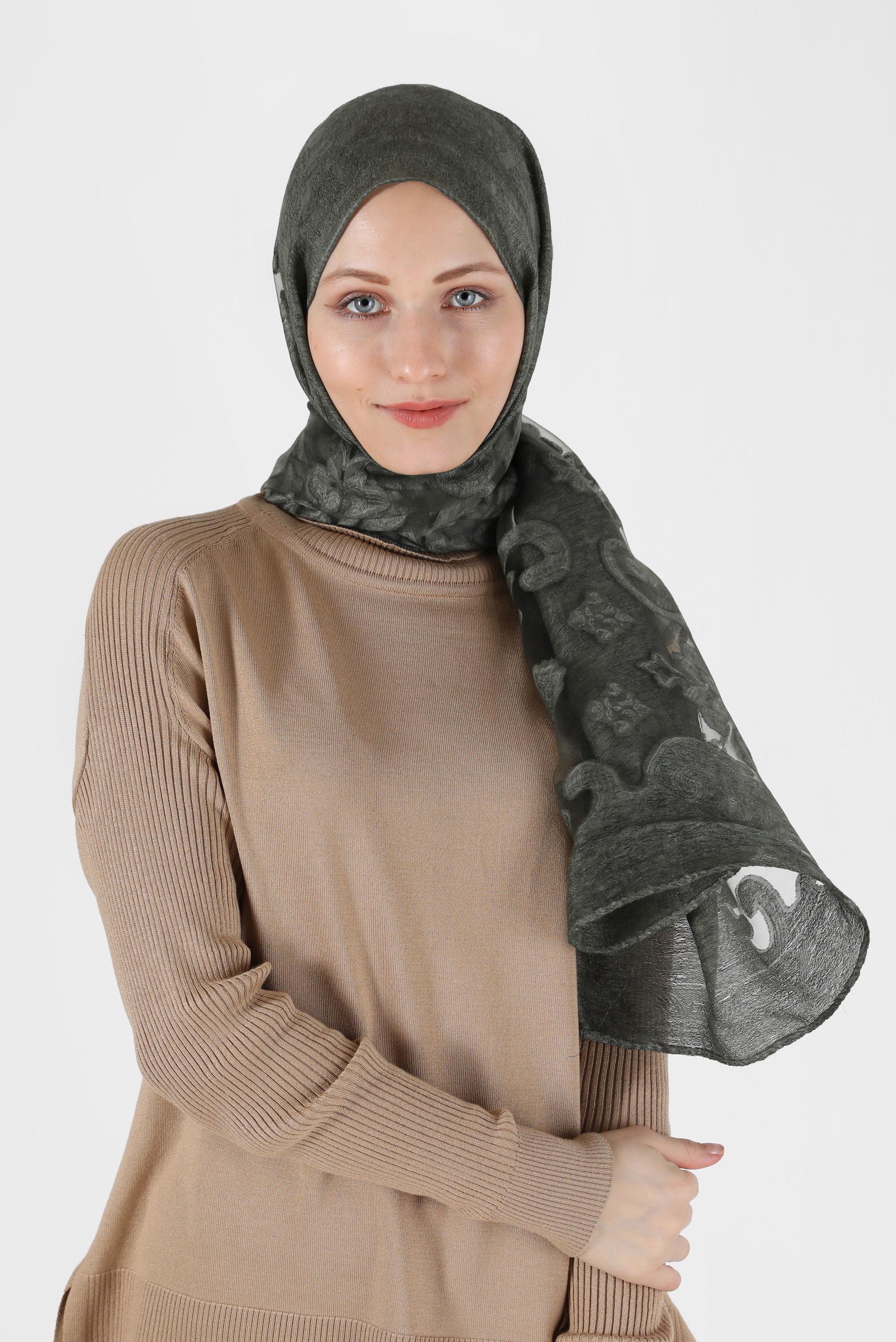 Tesettür giyim HAKİ ALVİNA DÜZ ÖZEL SERİ ŞAL 8041 