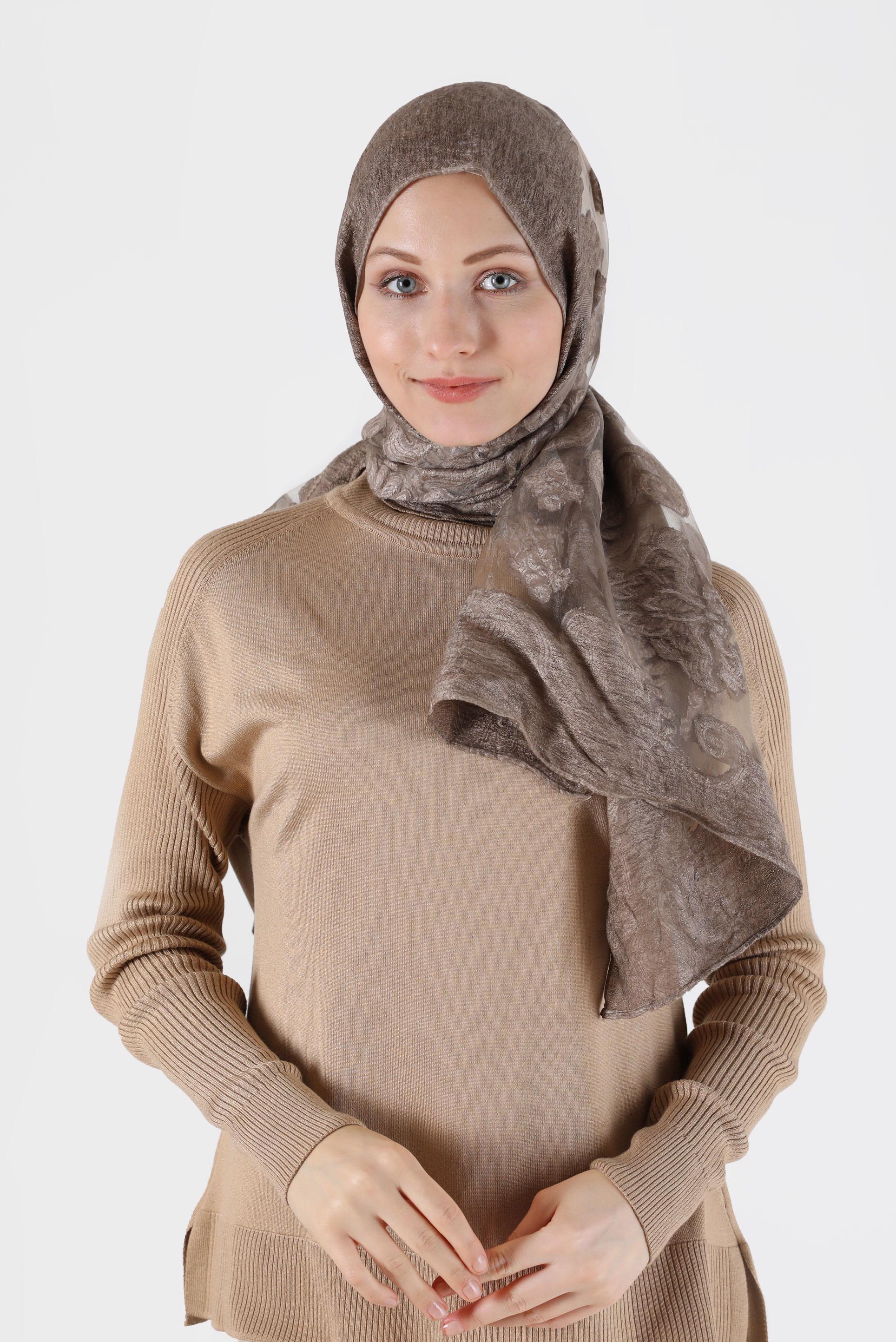 Tesettür giyim VİZON ALVİNA DÜZ ÖZEL SERİ ŞAL 8041 