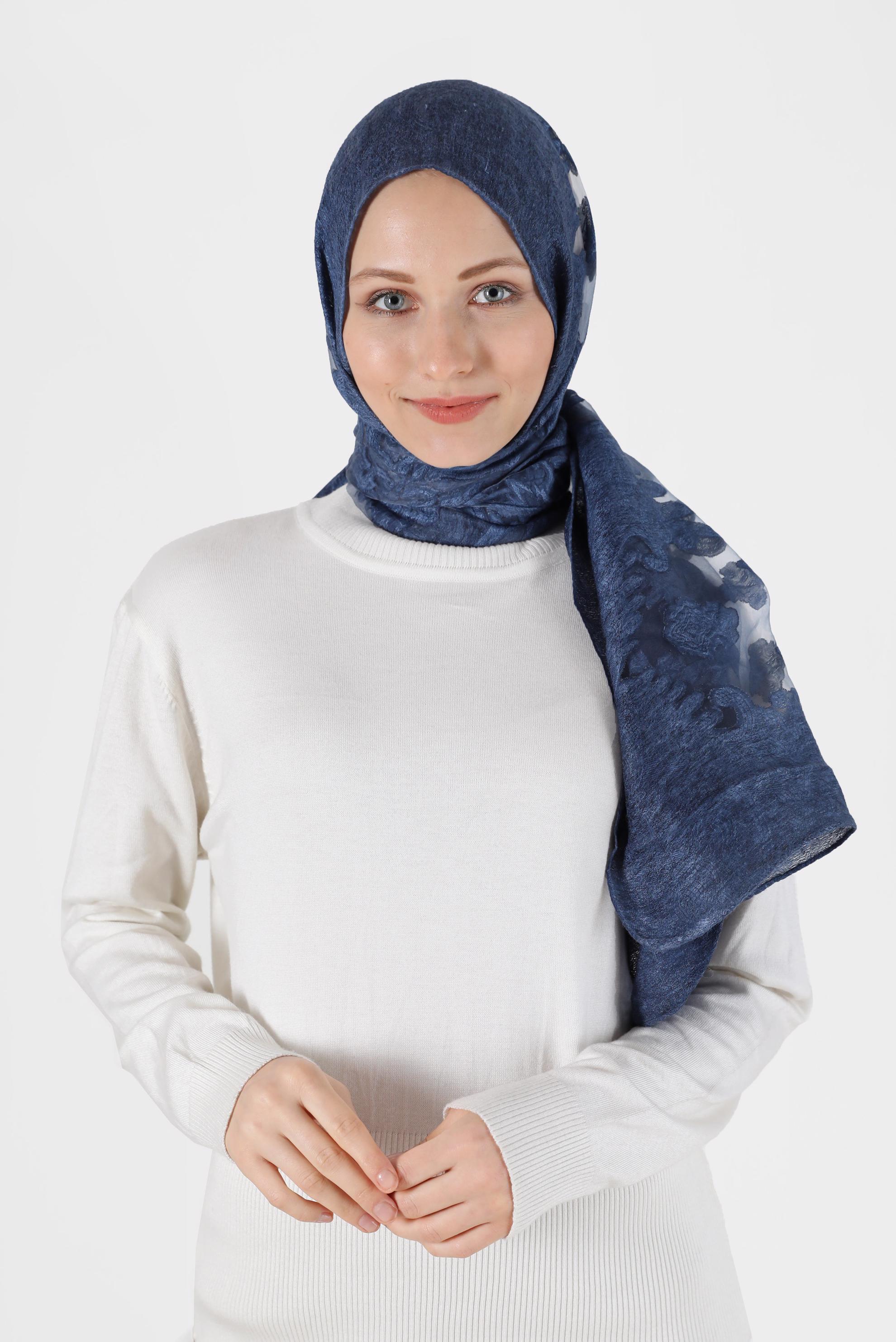 Tesettür giyim MAVİ ALVİNA DÜZ ÖZEL SERİ ŞAL 8041 