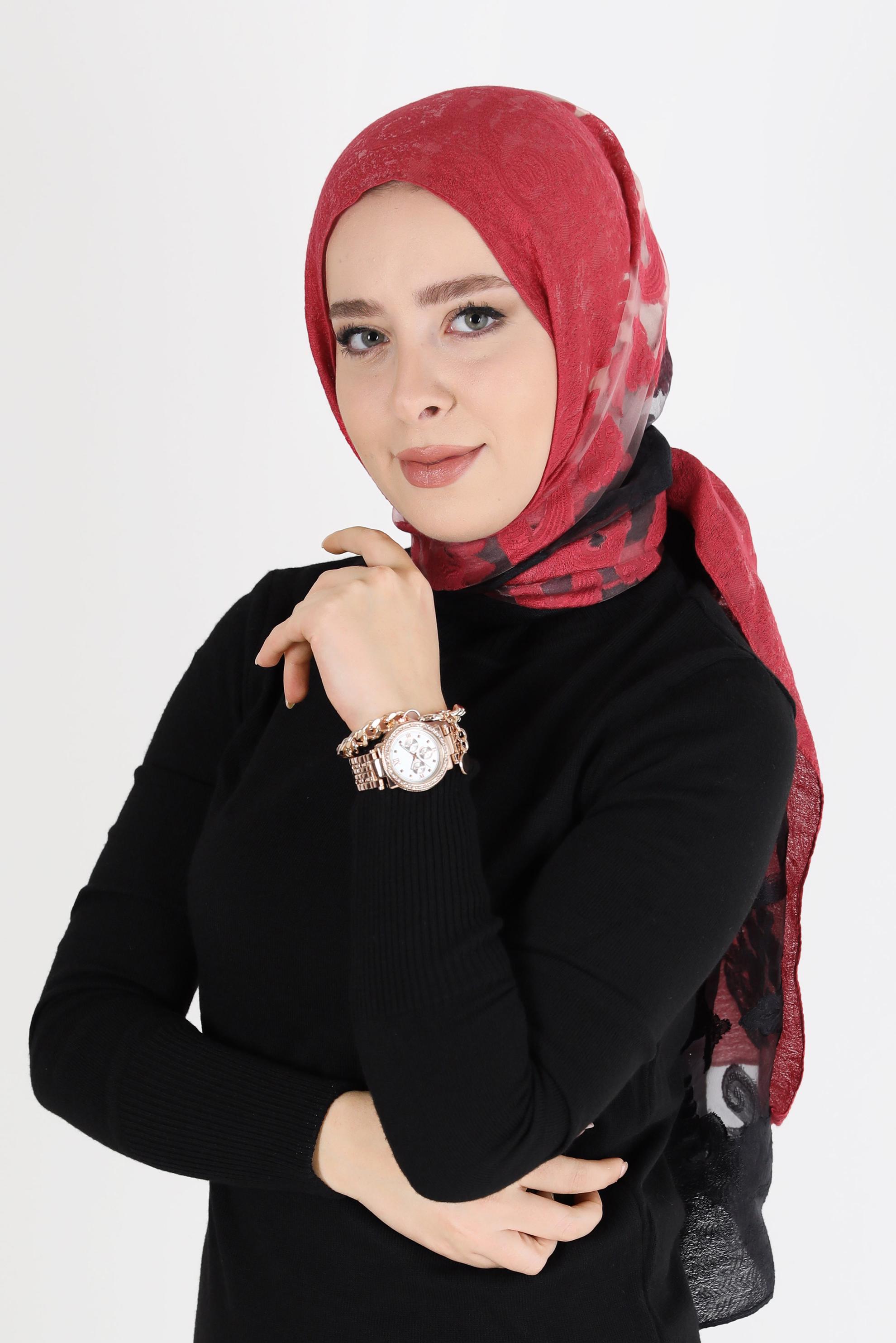 Tesettür giyim KIRMIZI ALVİNA DESENLİ ŞAL 8042 