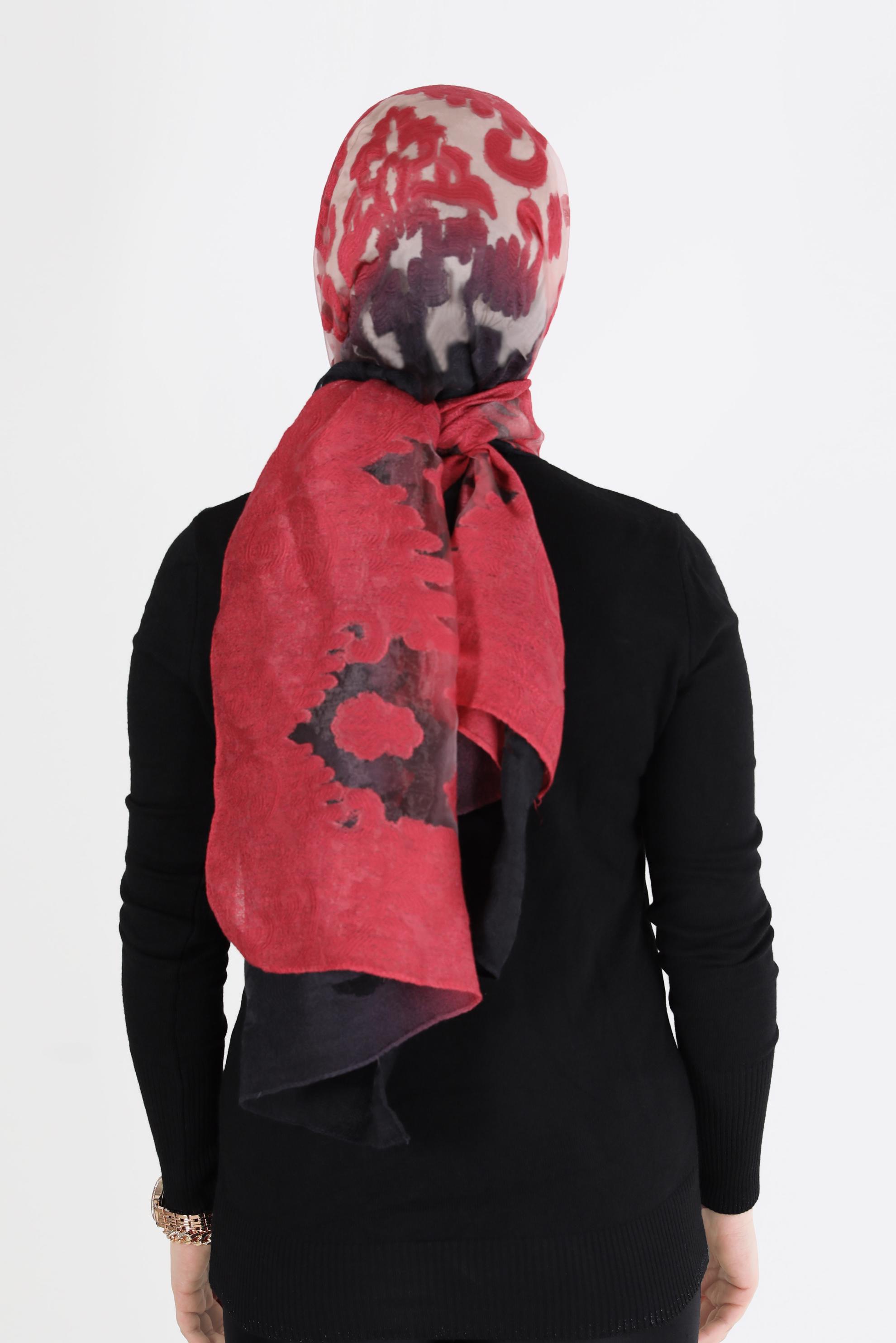 Tesettür giyim KIRMIZI ALVİNA DESENLİ ŞAL 8042 