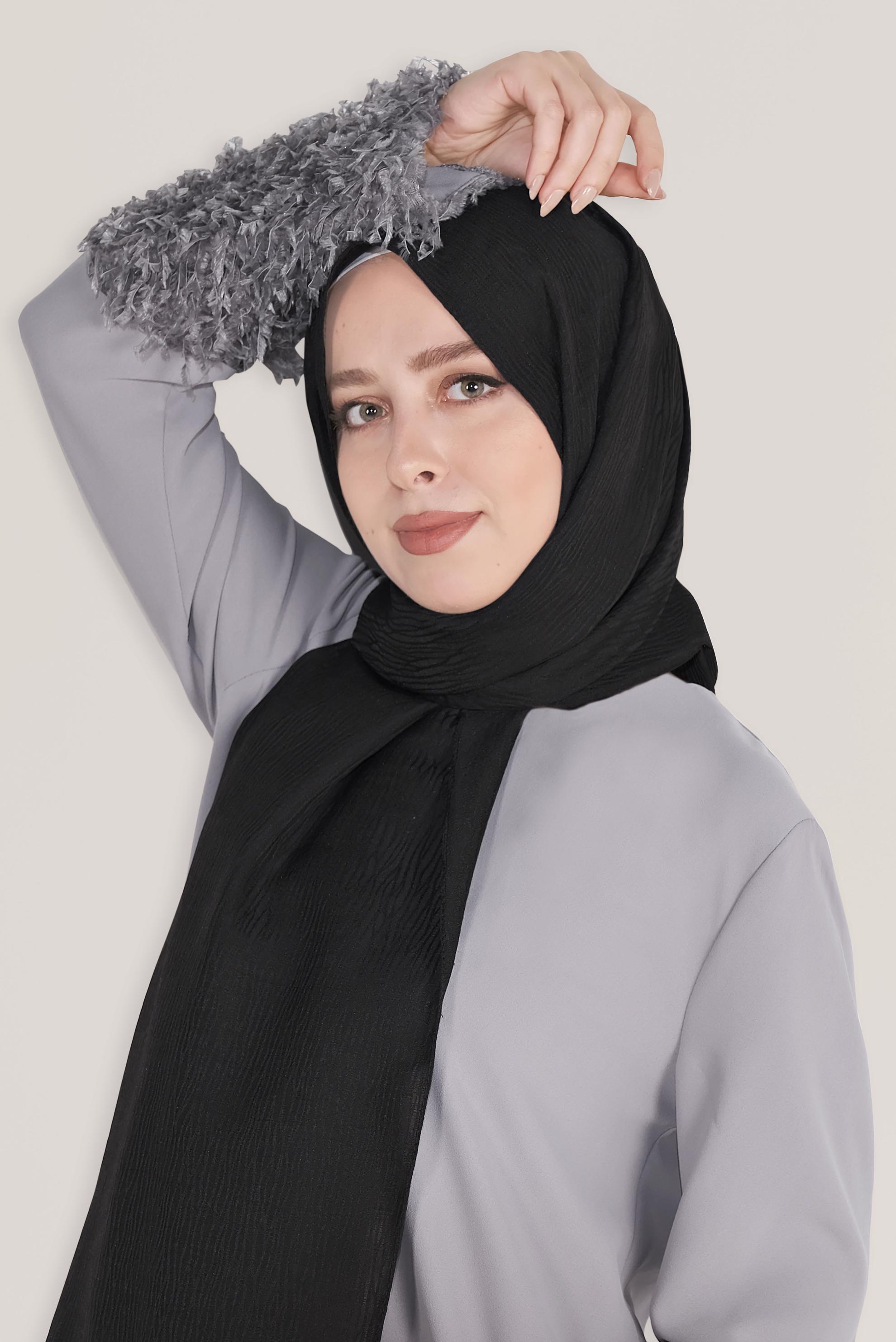 Tesettür giyim SİYAH 8043 ALVİNA HARE DESEN ŞAL