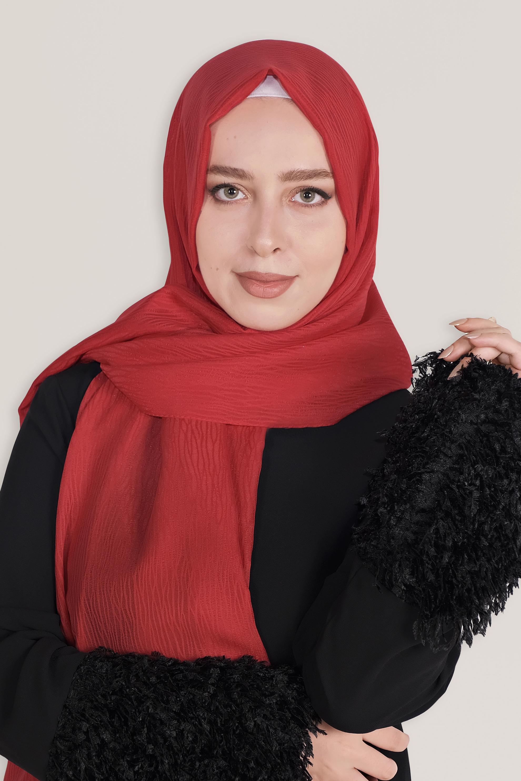 Tesettür giyim KIRMIZI 8043 ALVİNA HARE DESEN ŞAL