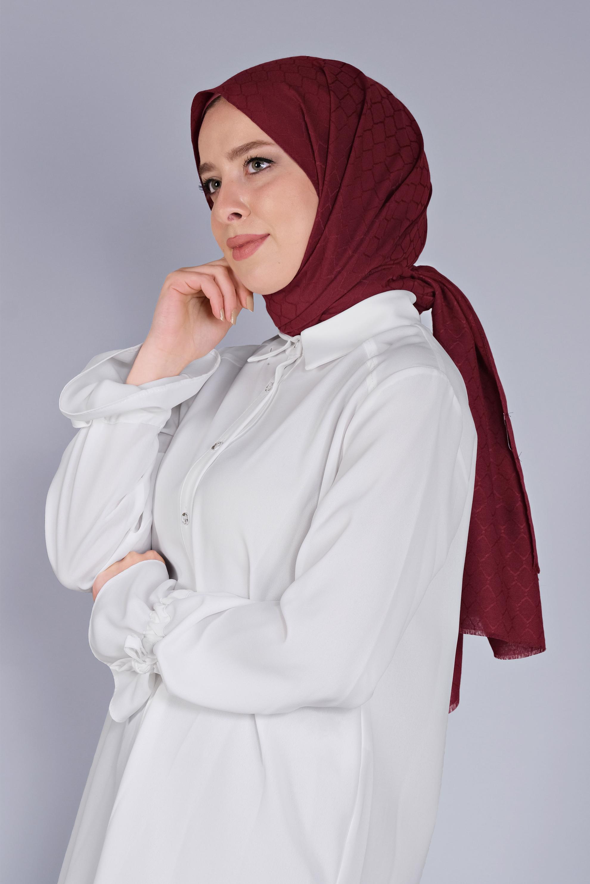 Tesettür giyim BORDO ALVİNA PAMUK PETEK ŞAL 8061 