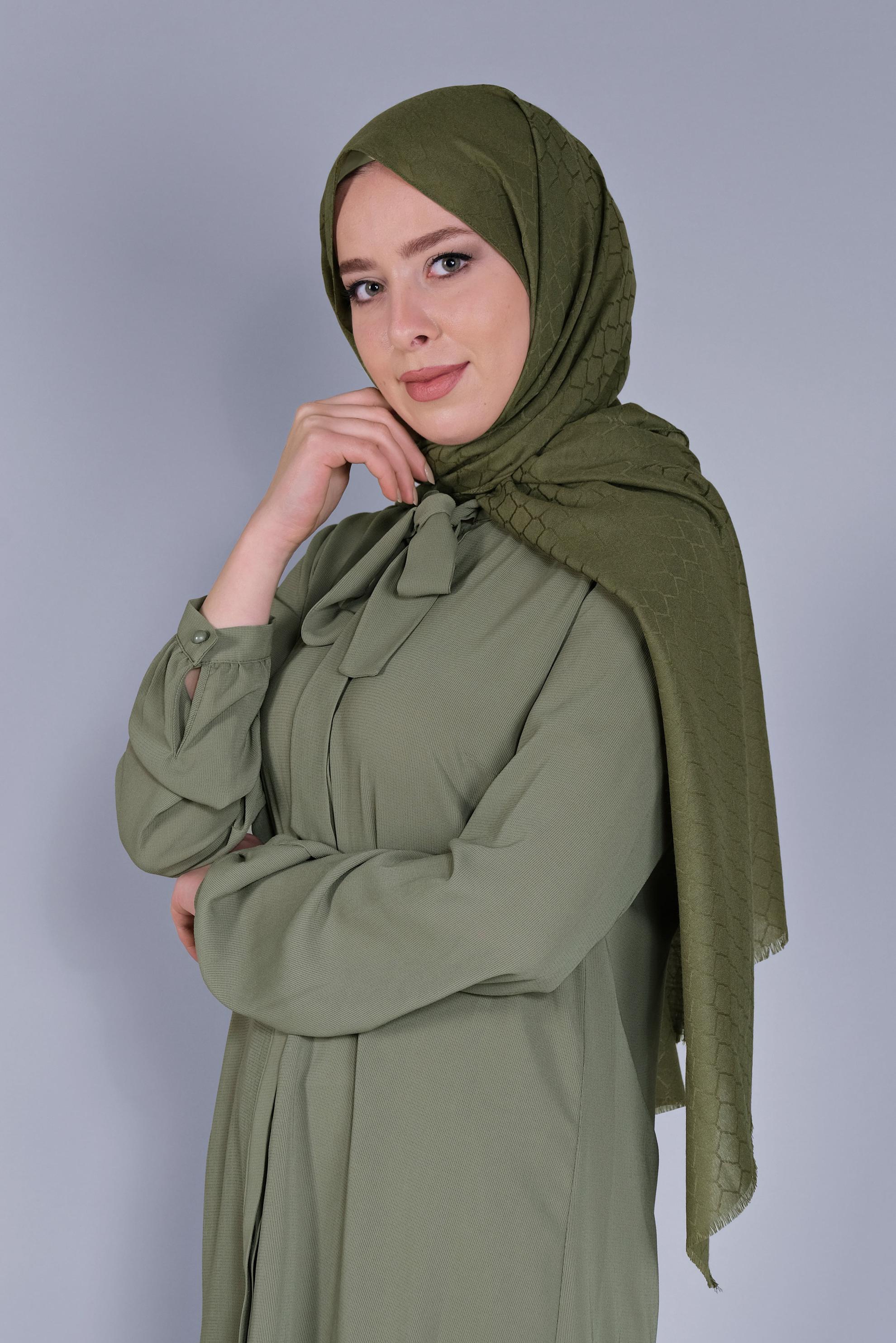 Tesettür giyim HAKİ ALVİNA PAMUK PETEK ŞAL 8061 