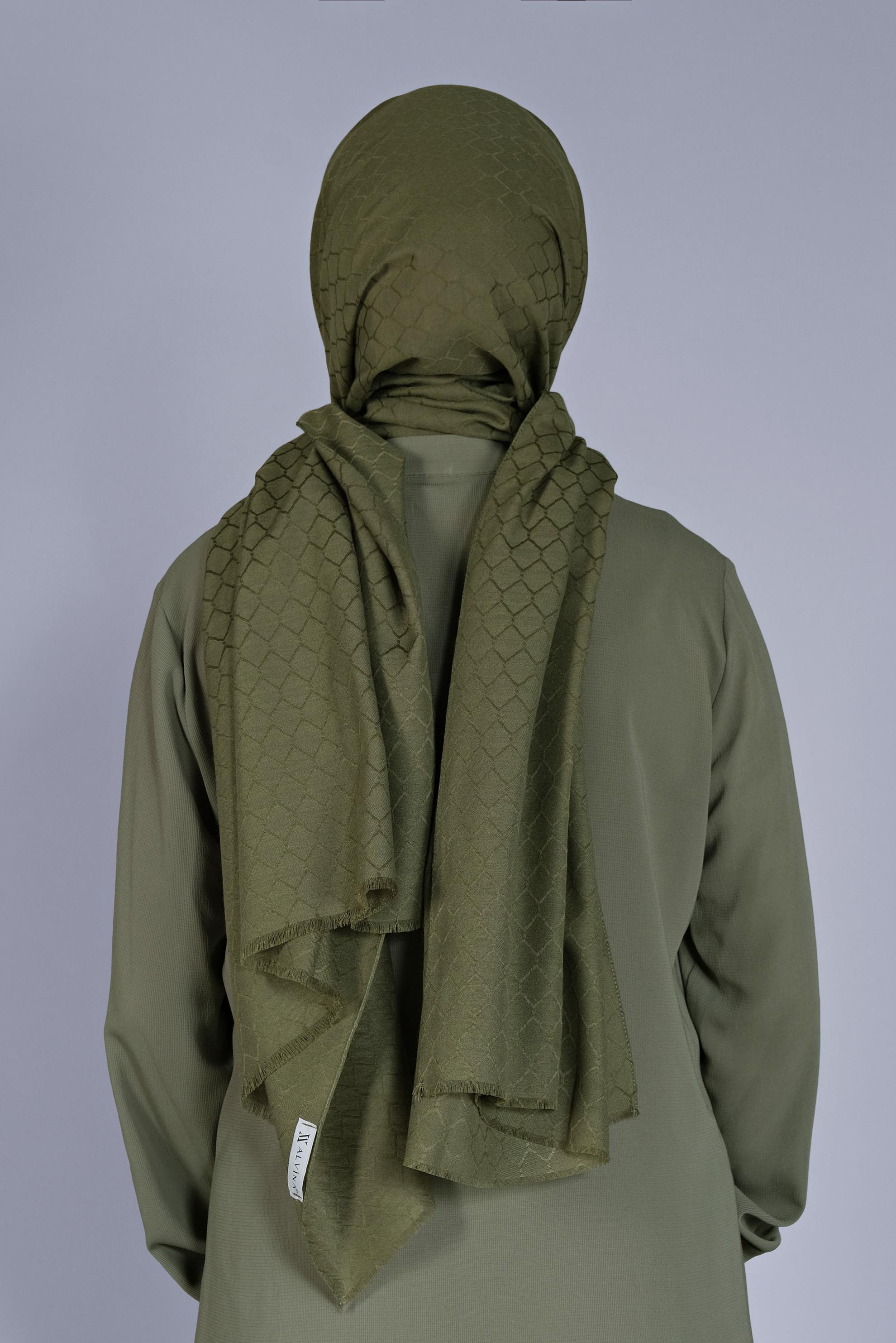 Tesettür giyim HAKİ ALVİNA PAMUK PETEK ŞAL 8061 