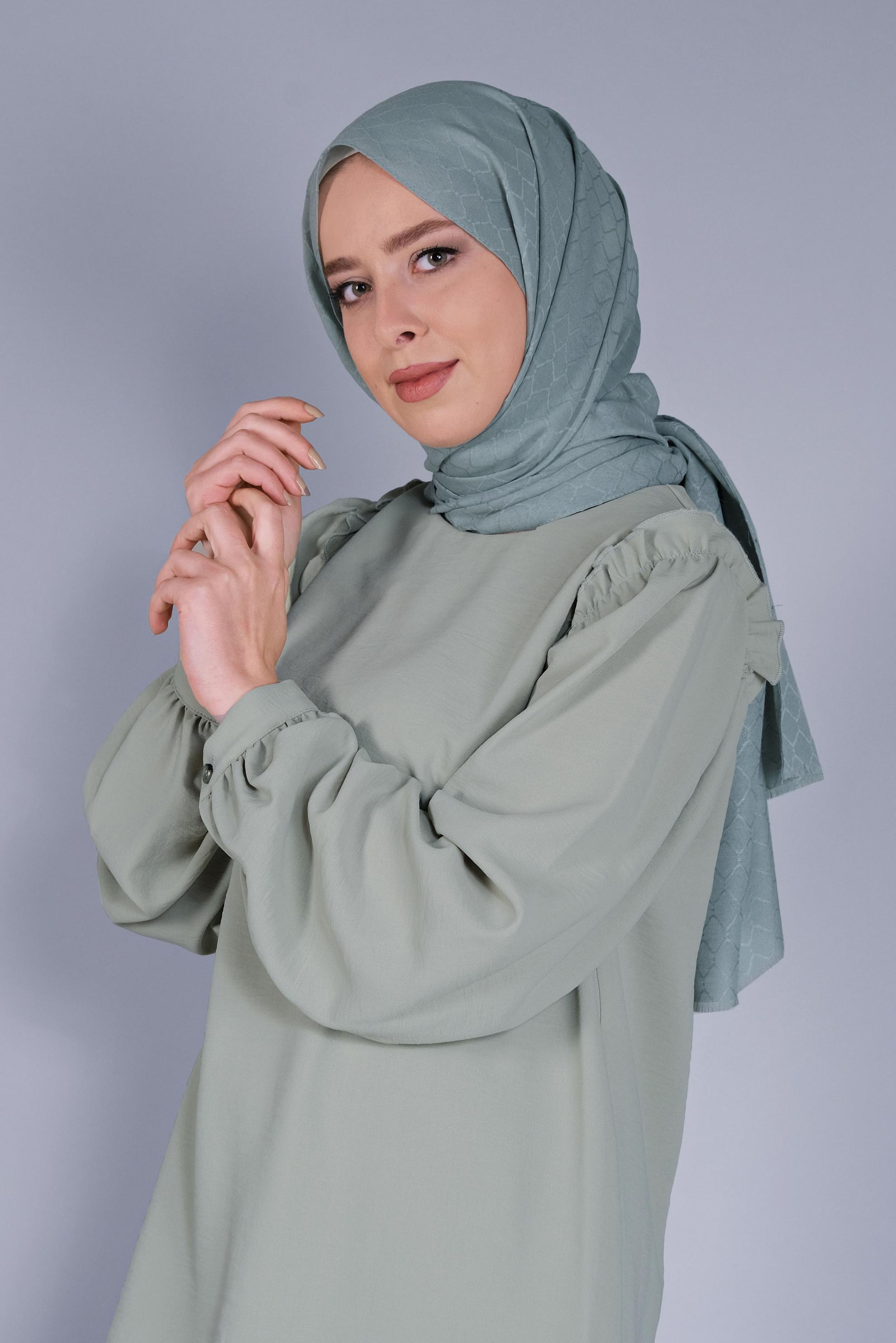 Hijab clothing GREEN ALVİNA PATTERNED COTTON SHAWL 8061 