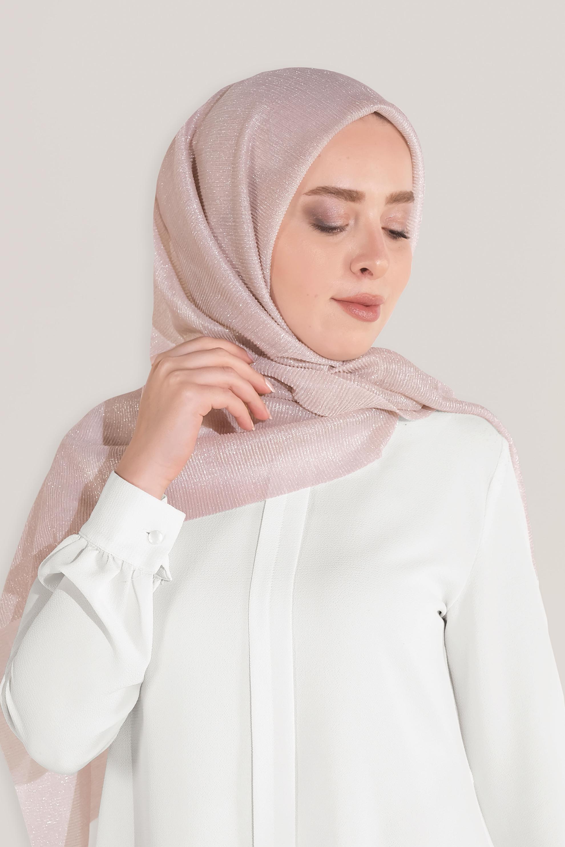 Tesettür giyim PUDRA 8071 ALVİNA  SİMLİ PİLİSELİ ŞAL