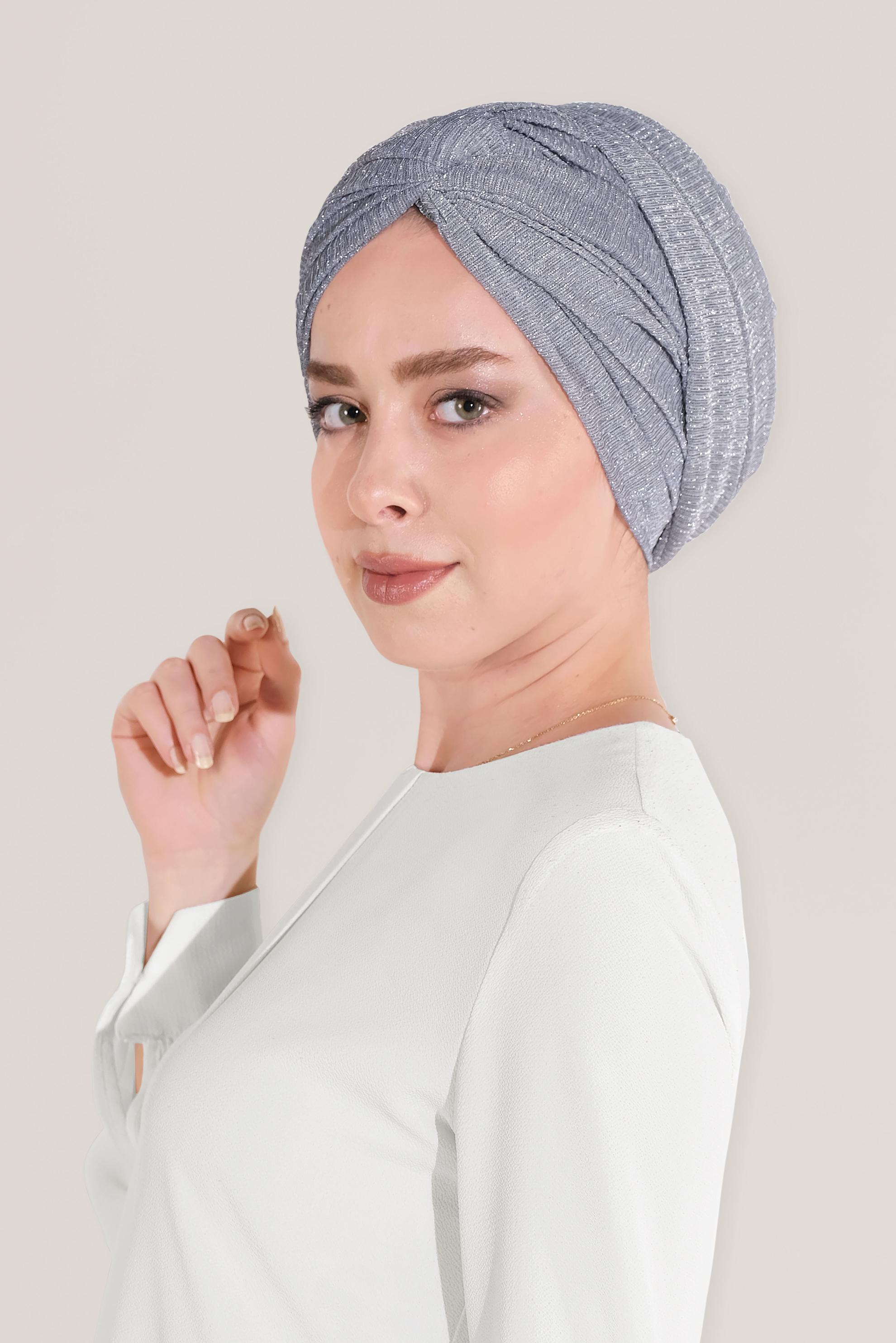 Vêtements hijab GRIS 8071 ALVİNA  SİMLİ PİLİSELİ ŞAL