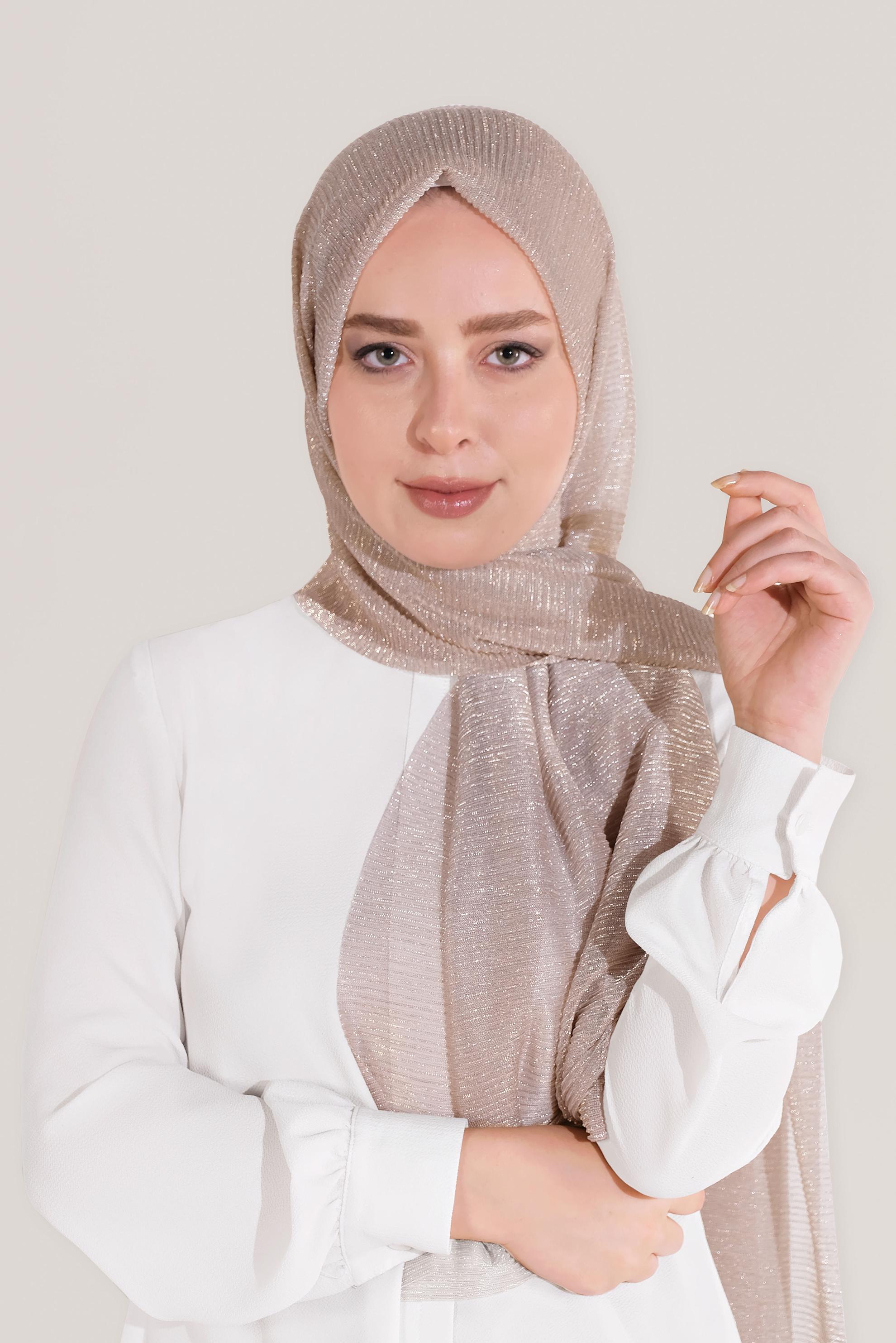 Tesettür giyim BAKIR / BRONZ 8071 ALVİNA  SİMLİ PİLİSELİ ŞAL