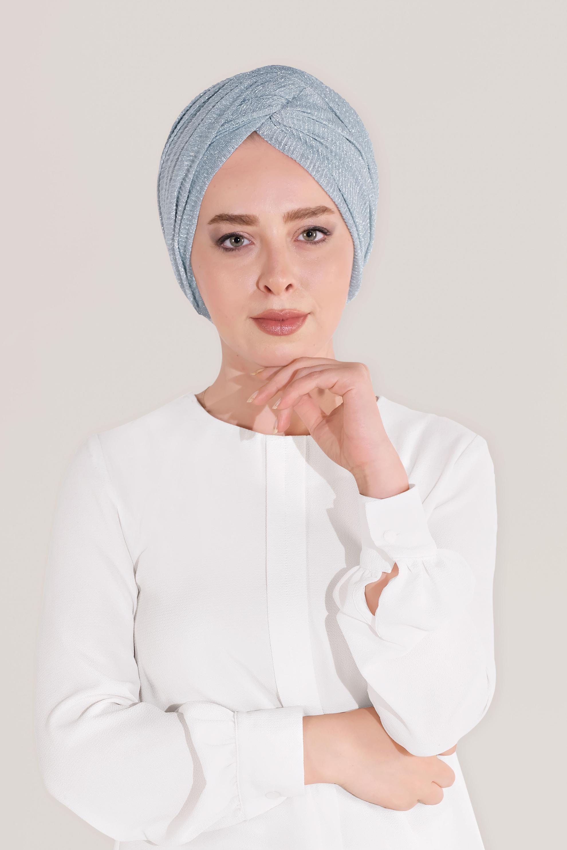 Tesettür giyim MAVİ 8071 ALVİNA  SİMLİ PİLİSELİ ŞAL