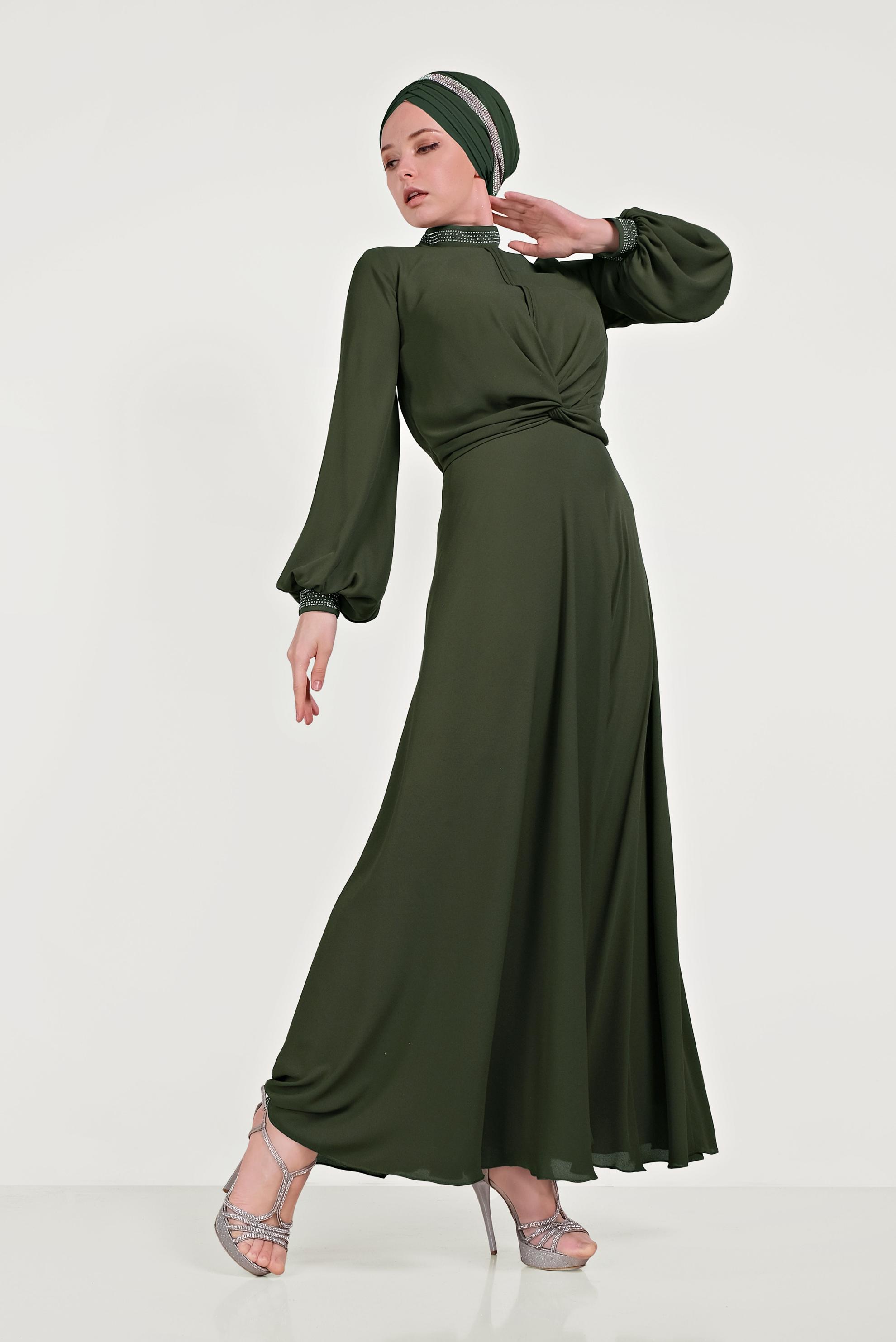 Hijab clothing KHAKI STONED CHIFFON SKIRTED SUIT 30016 