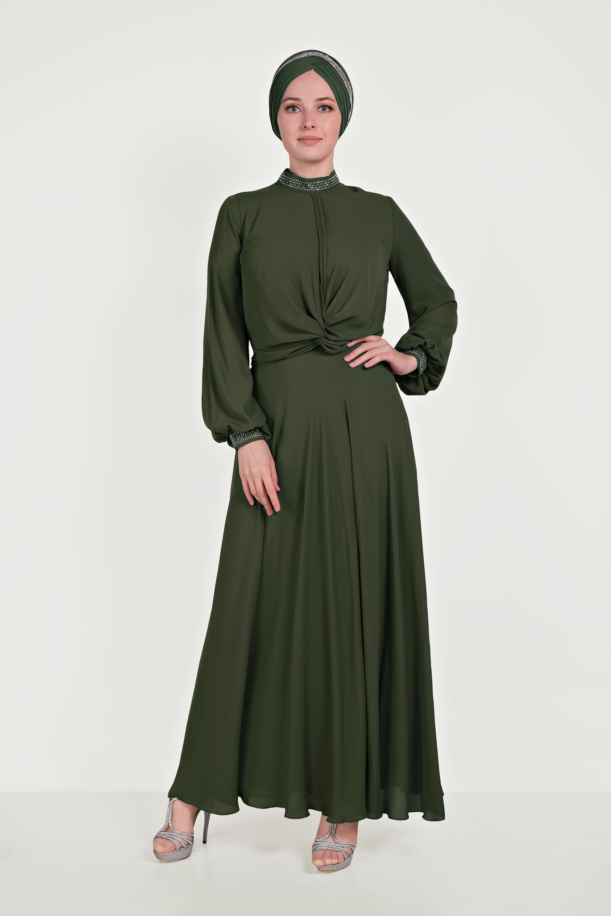 Hijab clothing KHAKI STONED CHIFFON SKIRTED SUIT 30016 